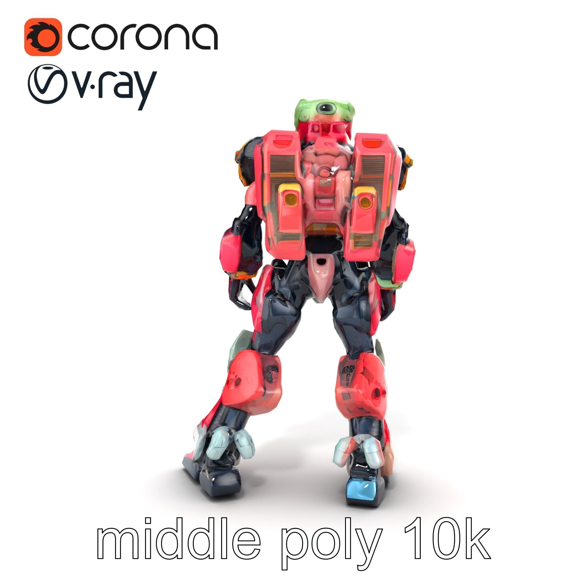 Vivid Humanoid Combat Robot Armor model pack Low-poly 3D model_15