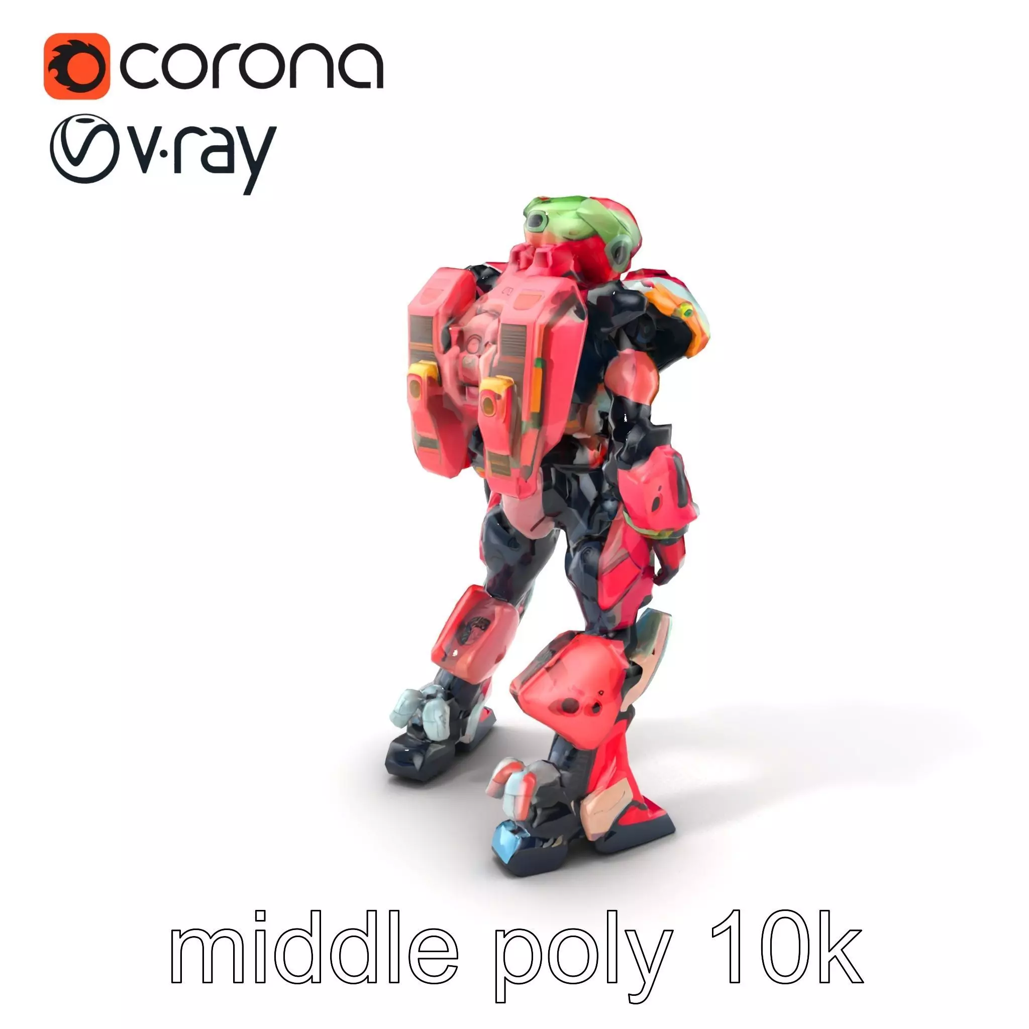 Vivid Humanoid Combat Robot Armor model pack Low-poly 3D model_0