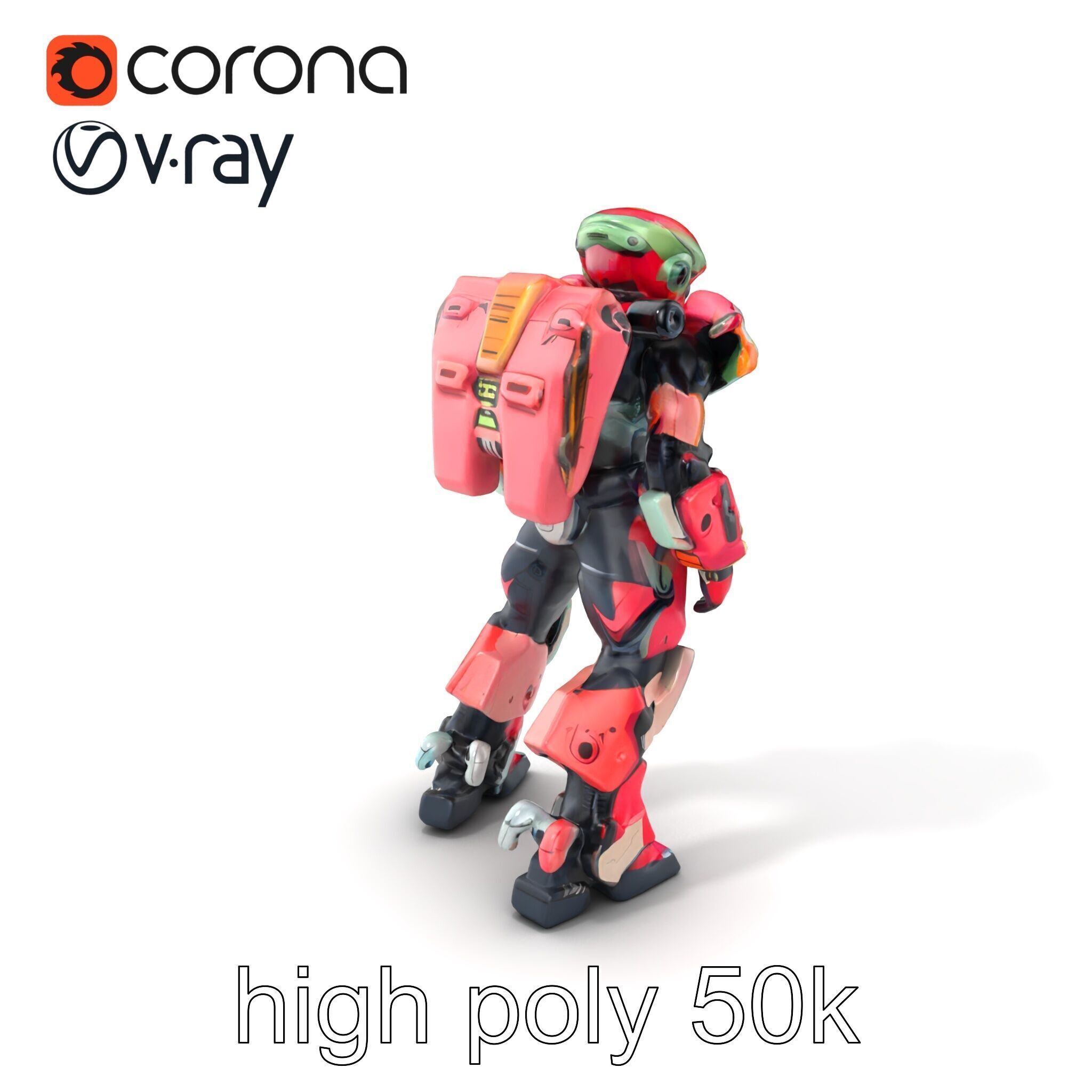 Vivid Humanoid Combat Robot Armor model pack Low-poly 3D model_2