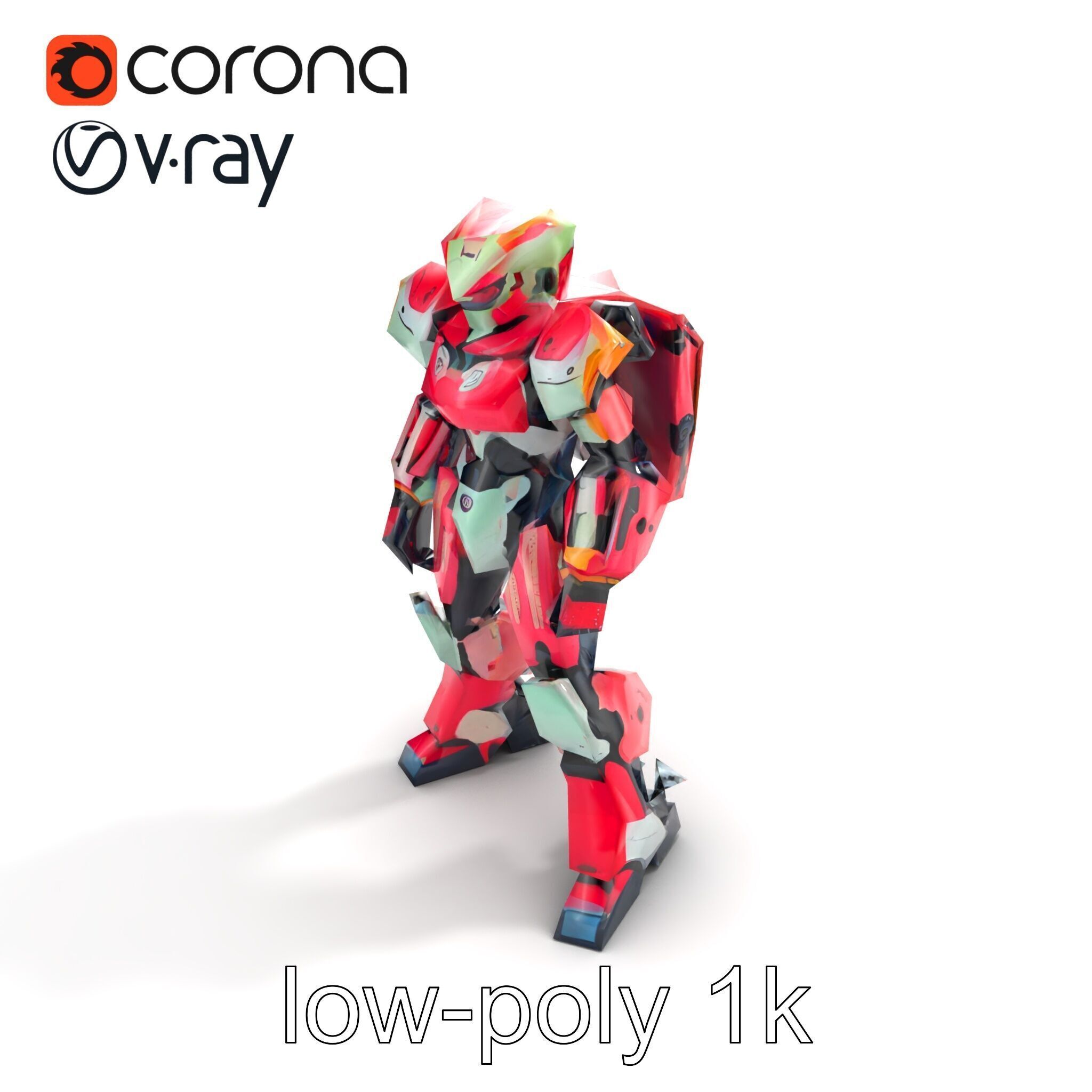 Vivid Humanoid Combat Robot Armor model pack Low-poly 3D model_9