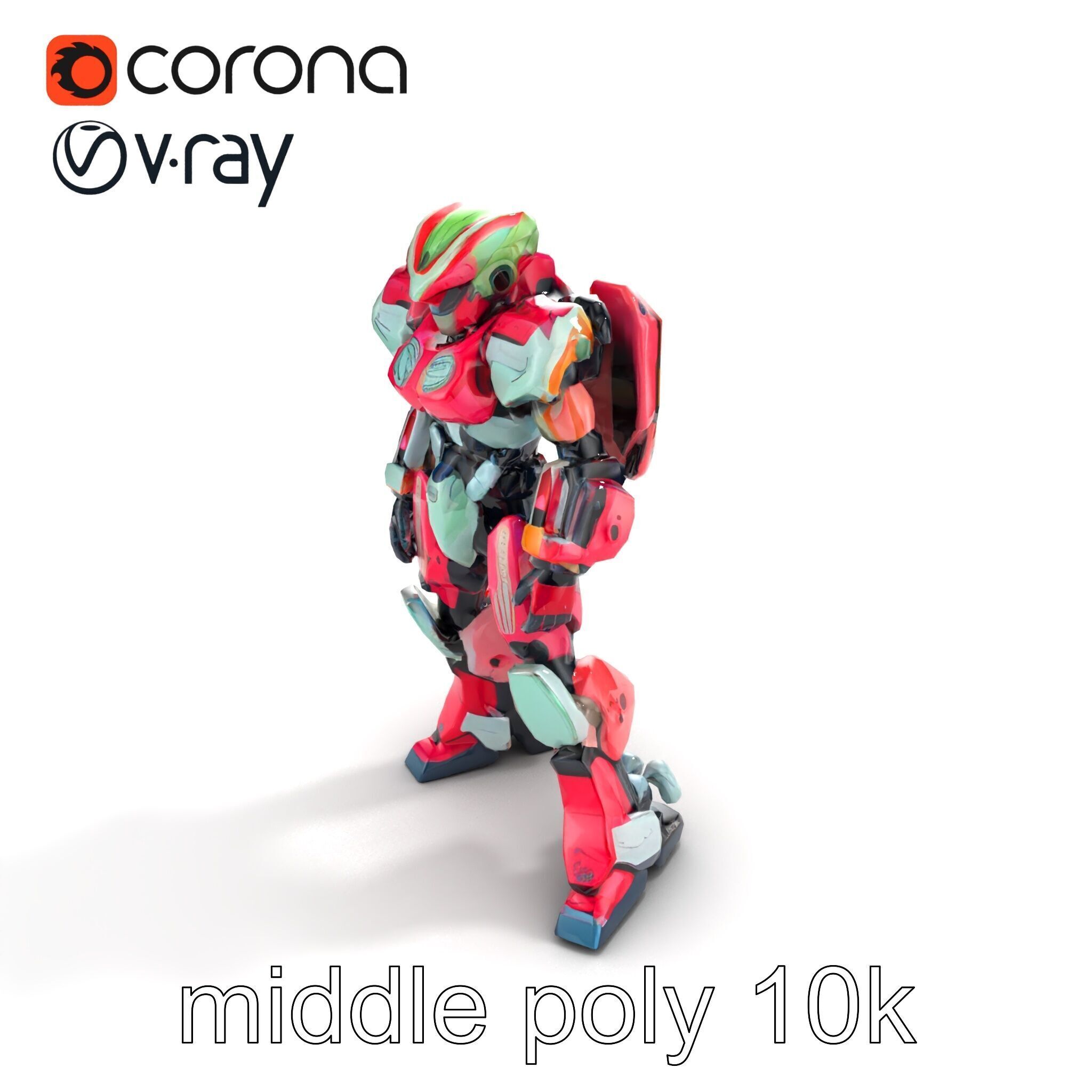 Vivid Humanoid Combat Robot Armor model pack Low-poly 3D model_8