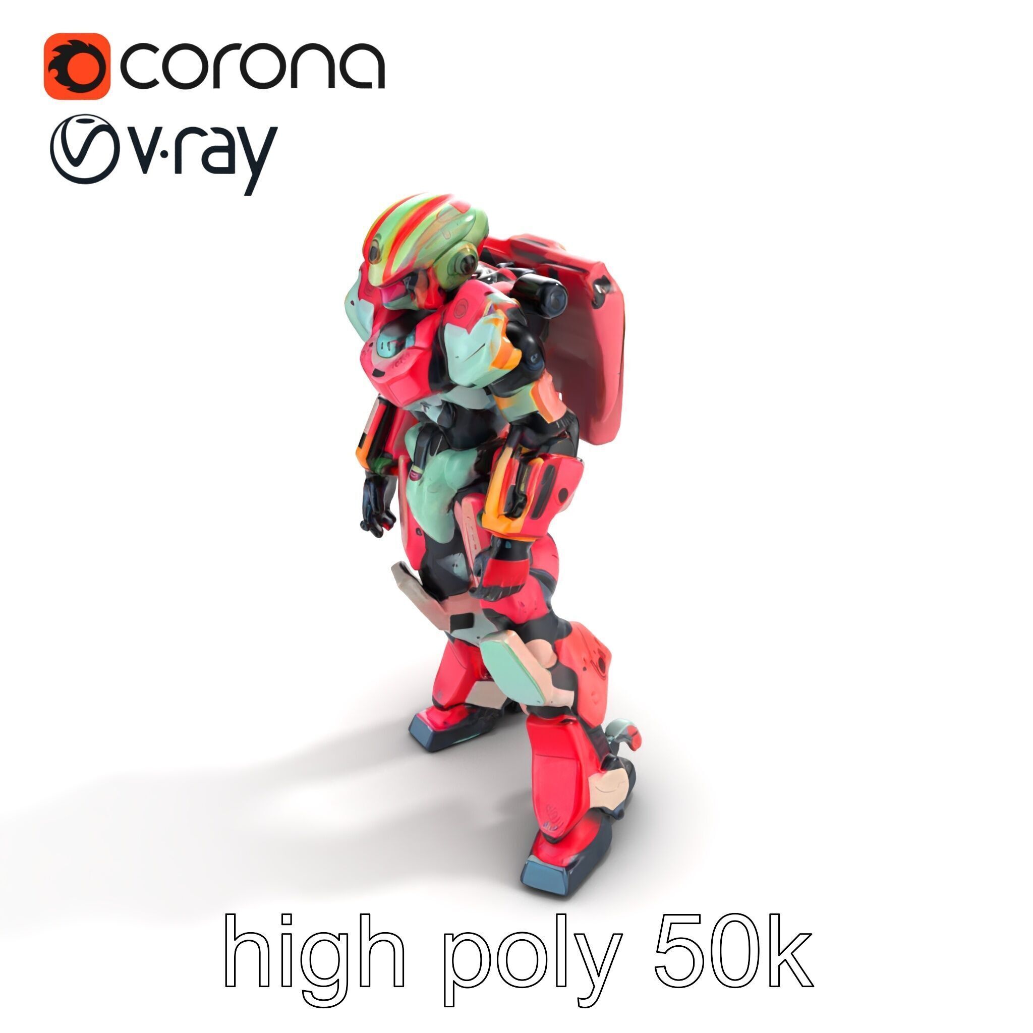 Vivid Humanoid Combat Robot Armor model pack Low-poly 3D model_13