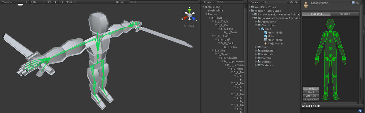 Ninja Warrior Mecanim Animation Pack Low-poly 3D model_3