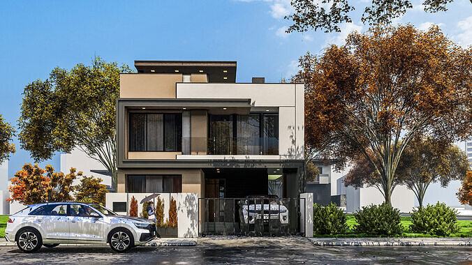 Modern two storey house 3D model 2