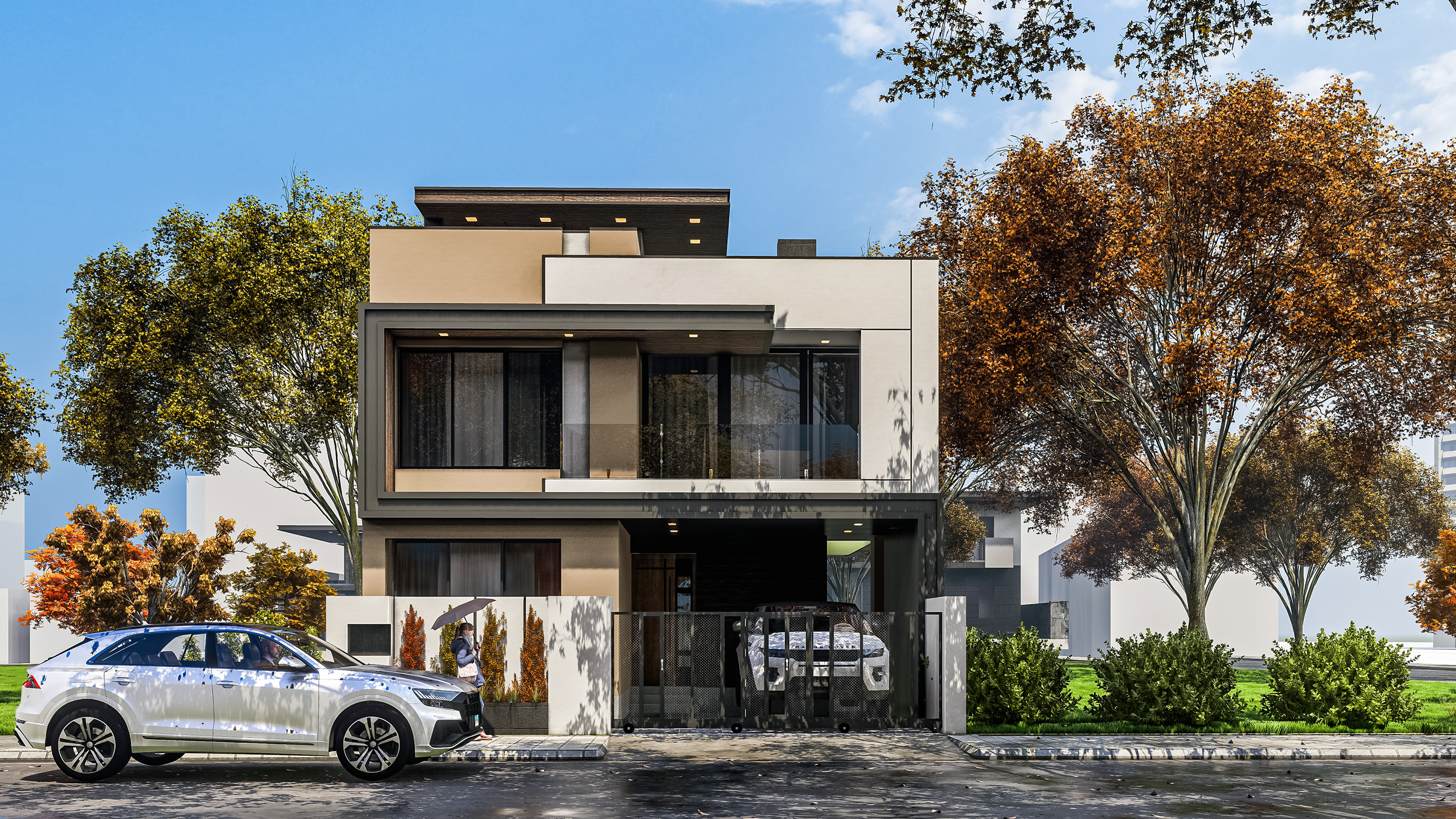 Modern two storey house 3D model_1