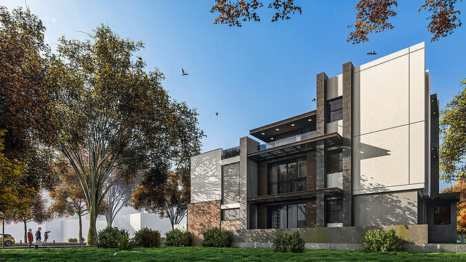 Modern two storey house 3D model 3