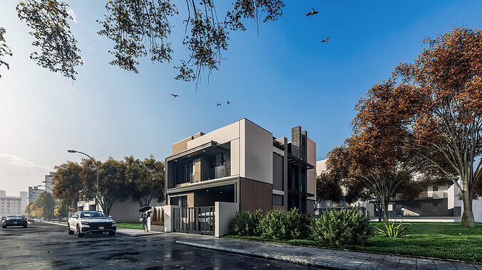 Modern two storey house 3D model 5