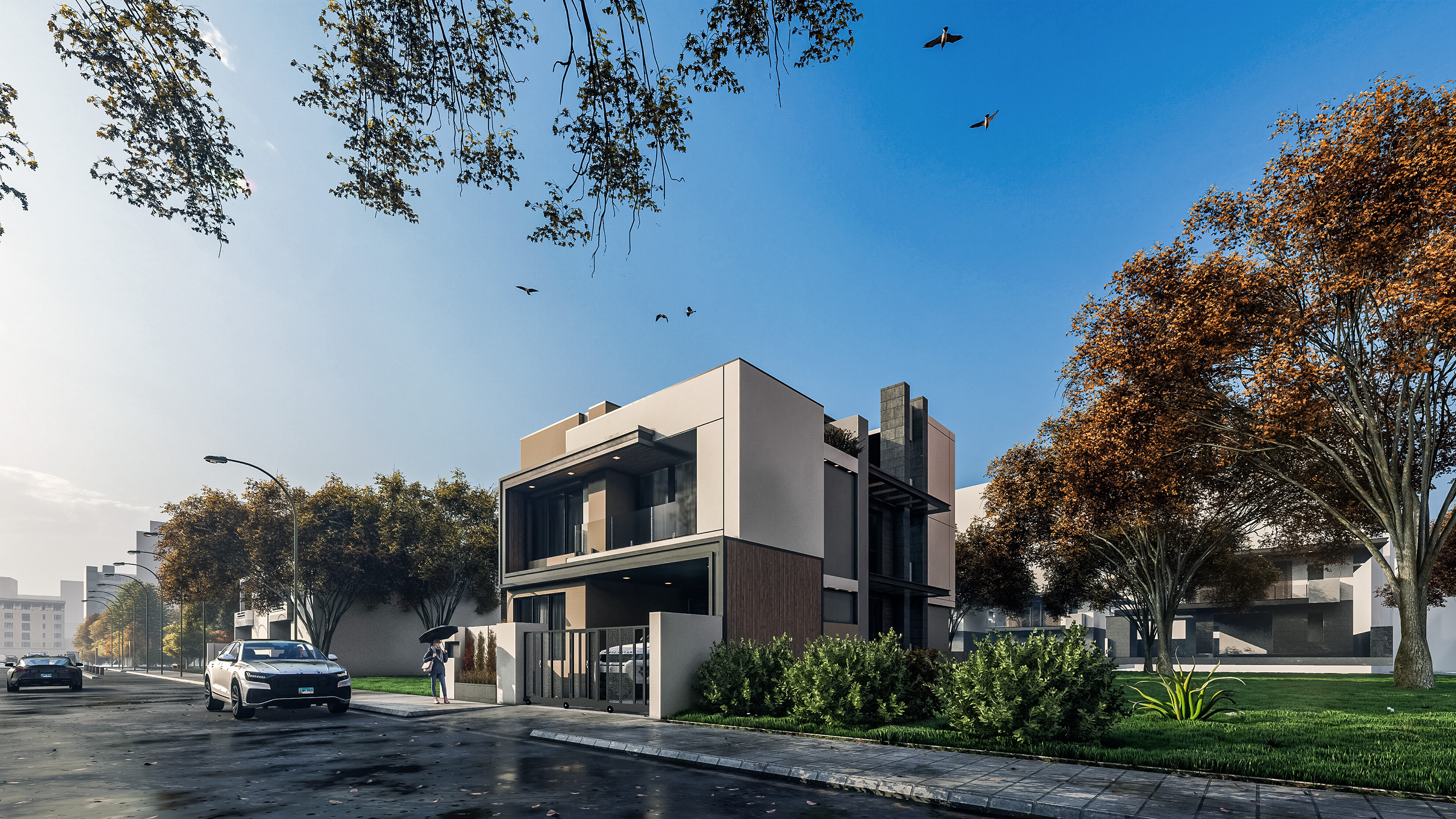 Modern two storey house 3D model_4