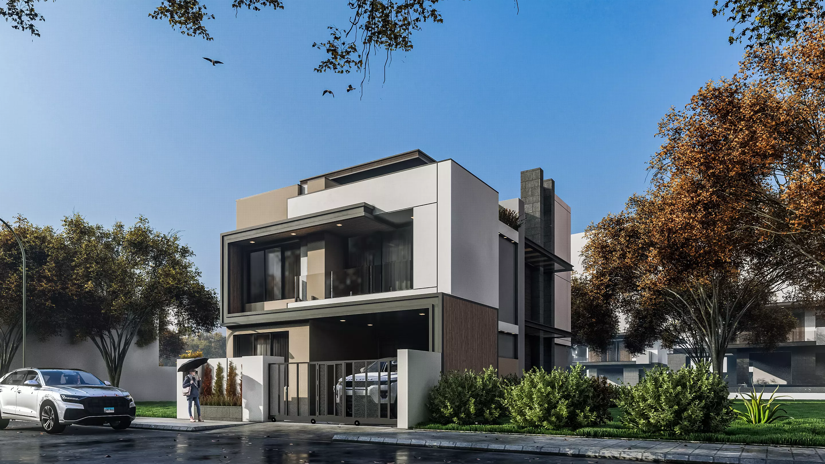 Modern two storey house 3D model_0