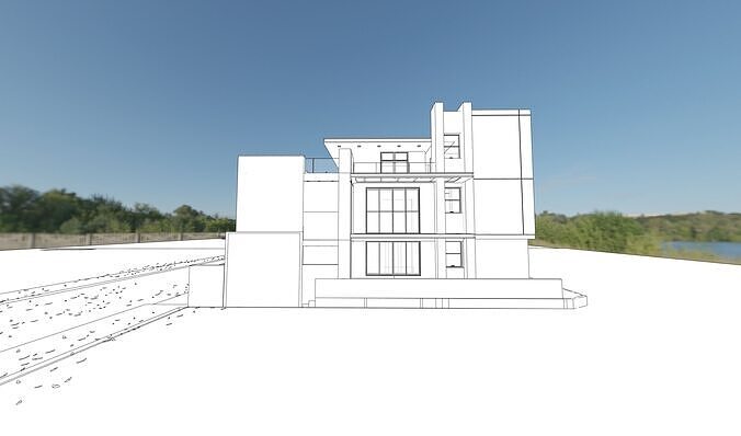 Modern two storey house 3D model 6