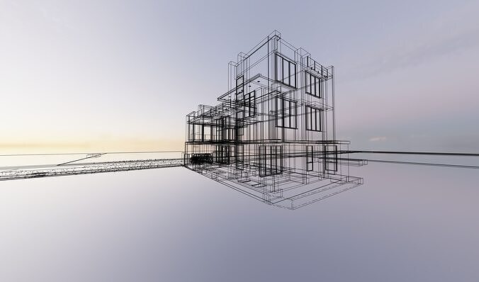 Modern two storey house 3D model 7
