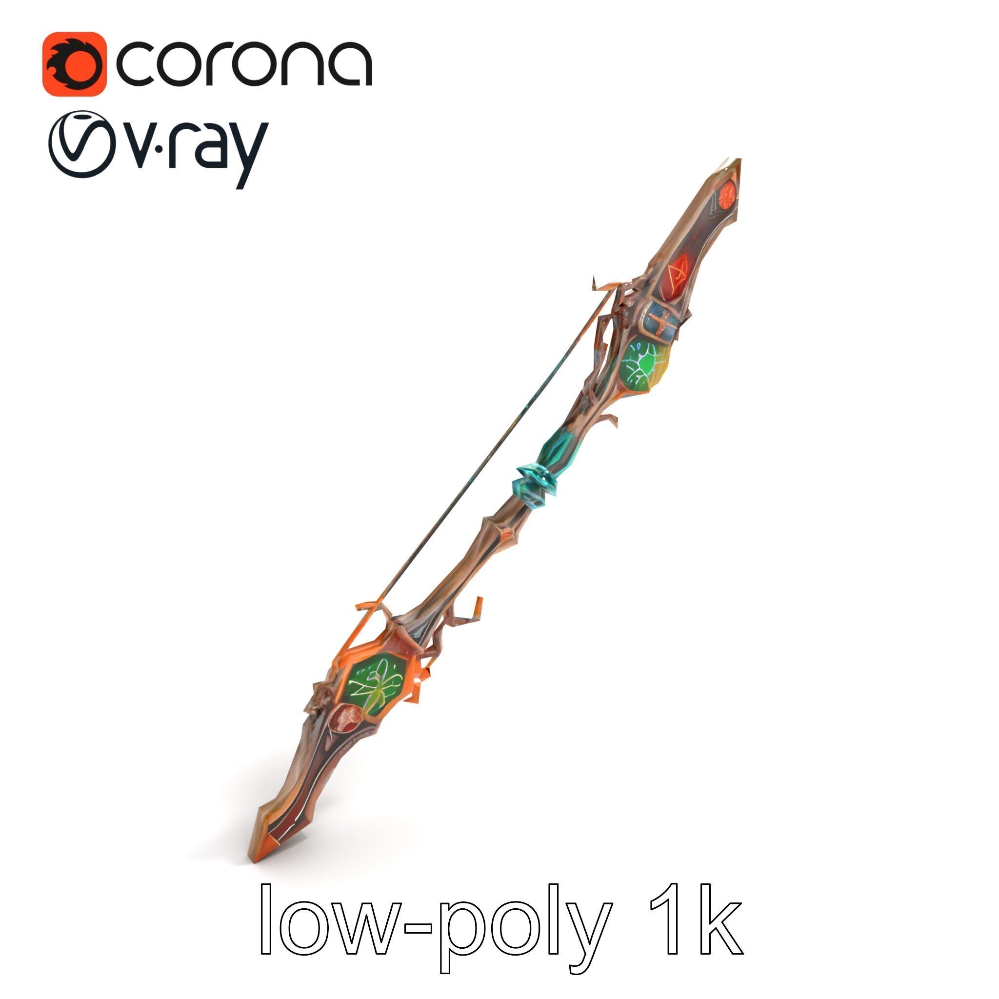 Wizards Arcane Bow with Glowing Glyphs model pack Low-poly 3D model_9