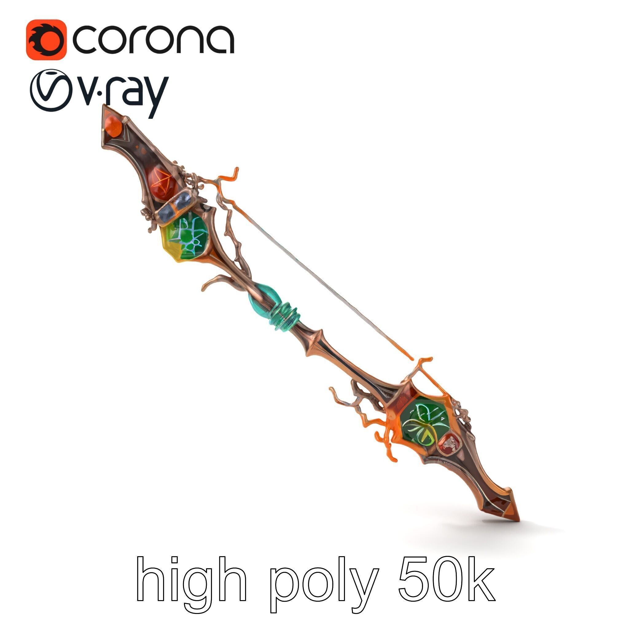 Wizards Arcane Bow with Glowing Glyphs model pack Low-poly 3D model_15