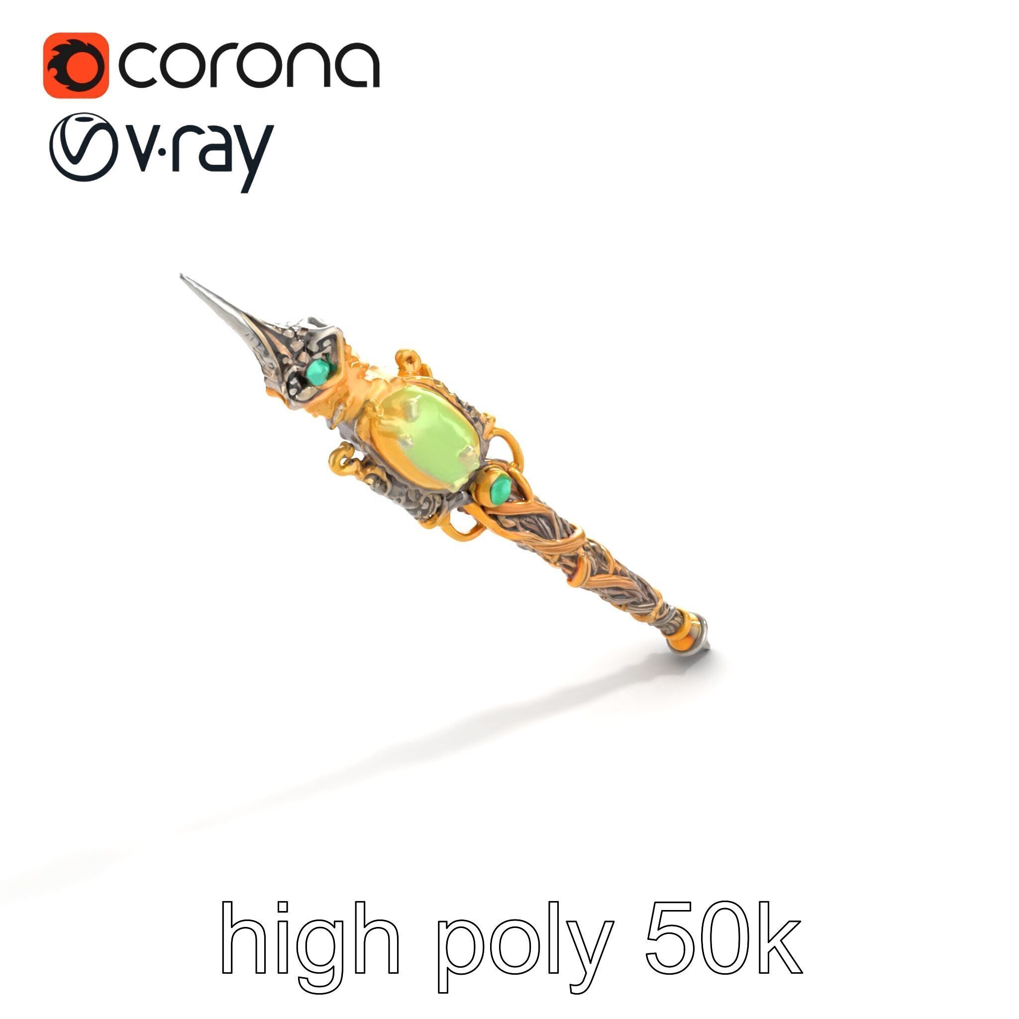 Elven Scepter Topaz Gemstone Model Pack Low-poly 3D model_48