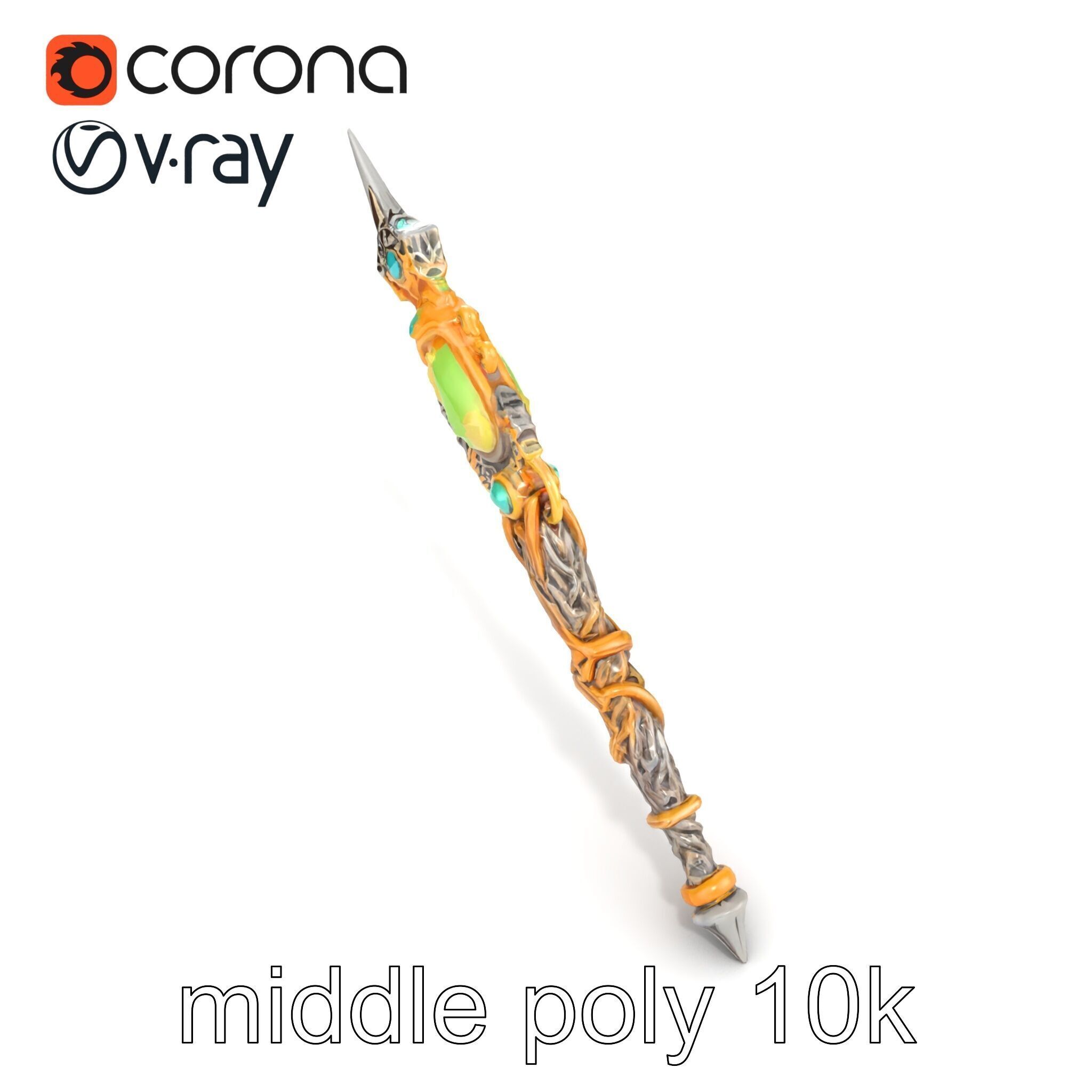 Elven Scepter Topaz Gemstone Model Pack Low-poly 3D model_45