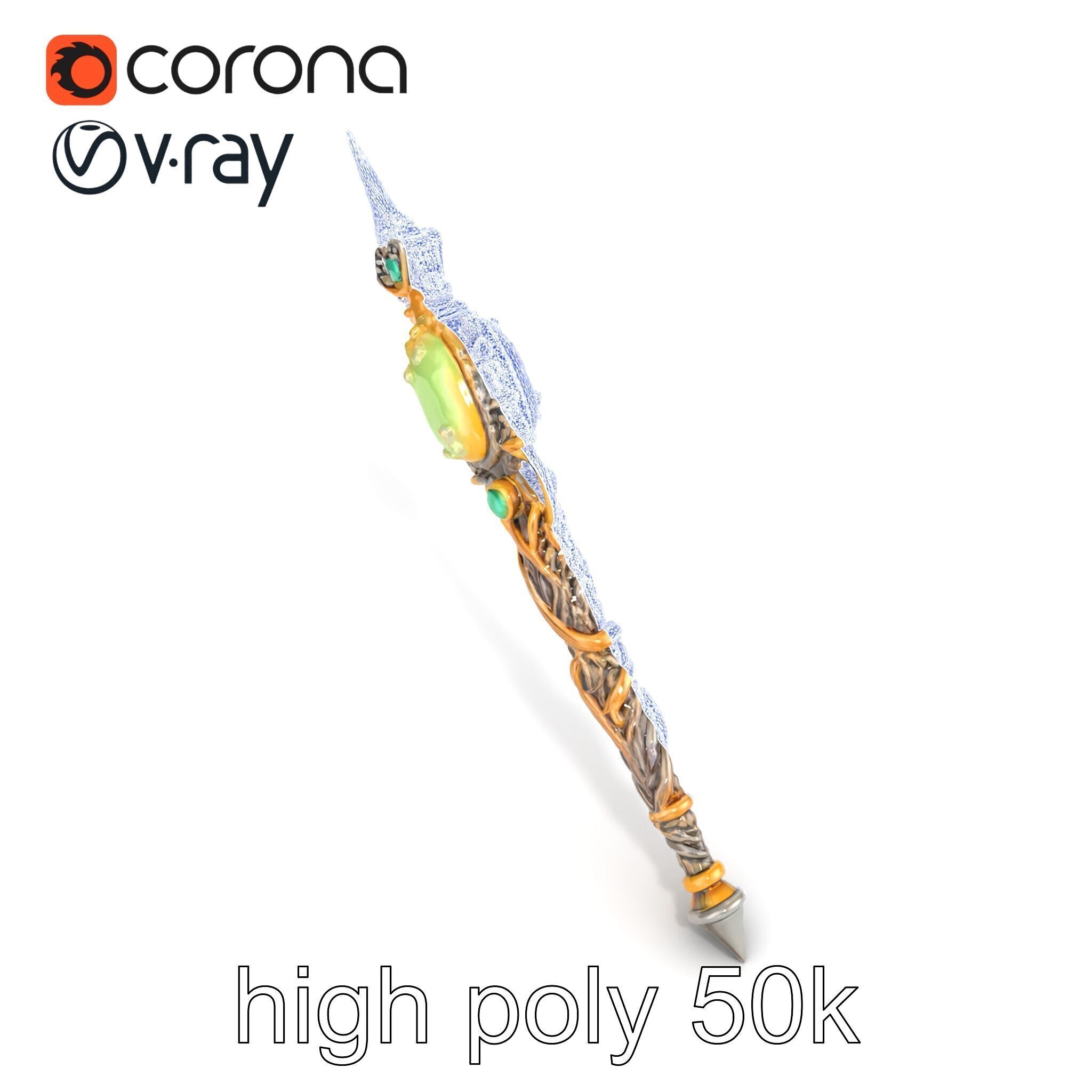 Elven Scepter Topaz Gemstone Model Pack Low-poly 3D model_56