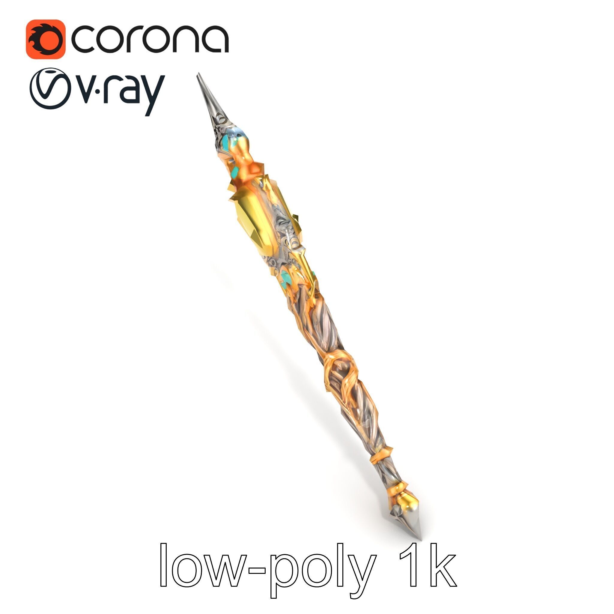 Elven Scepter Topaz Gemstone Model Pack Low-poly 3D model_46
