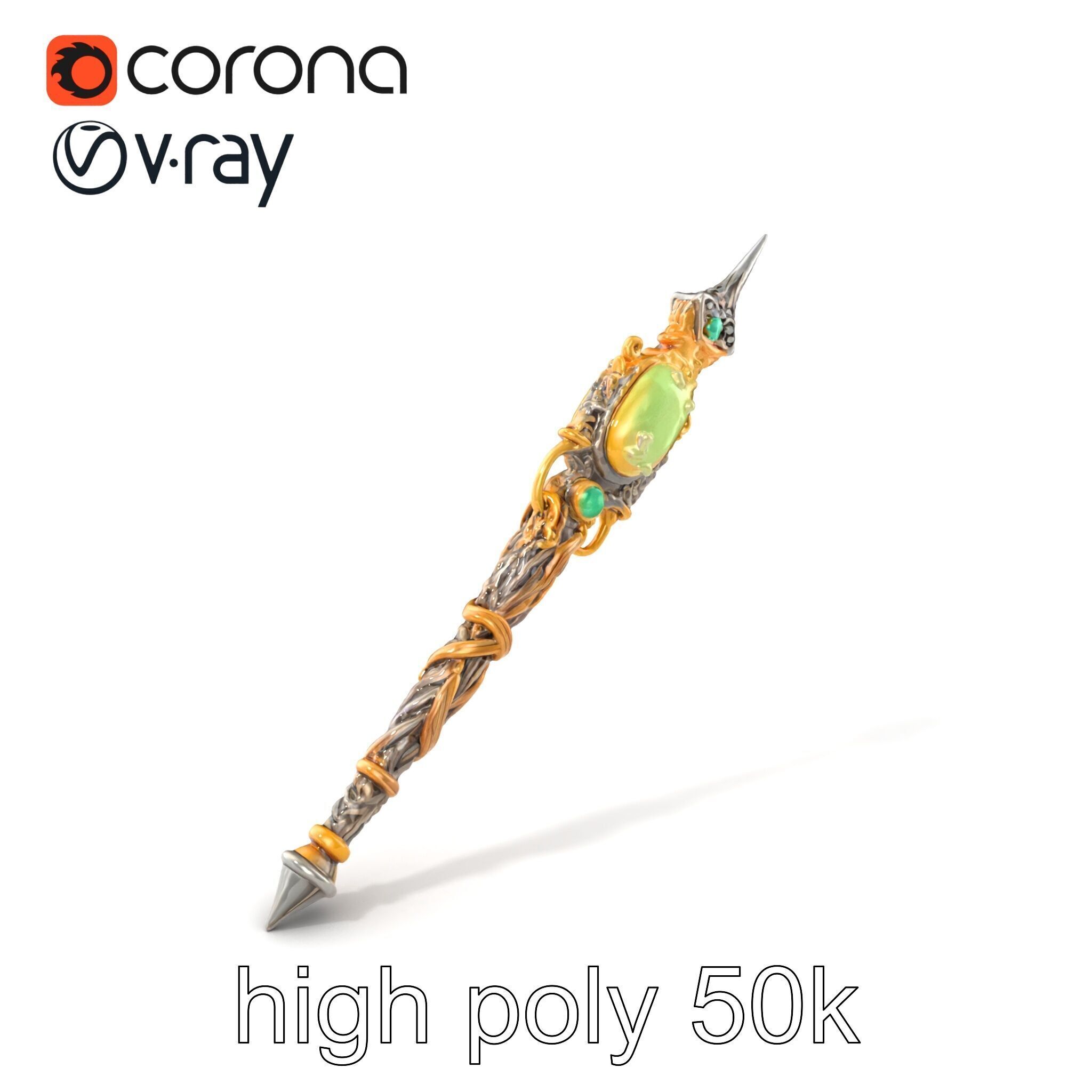 Elven Scepter Topaz Gemstone Model Pack Low-poly 3D model_35
