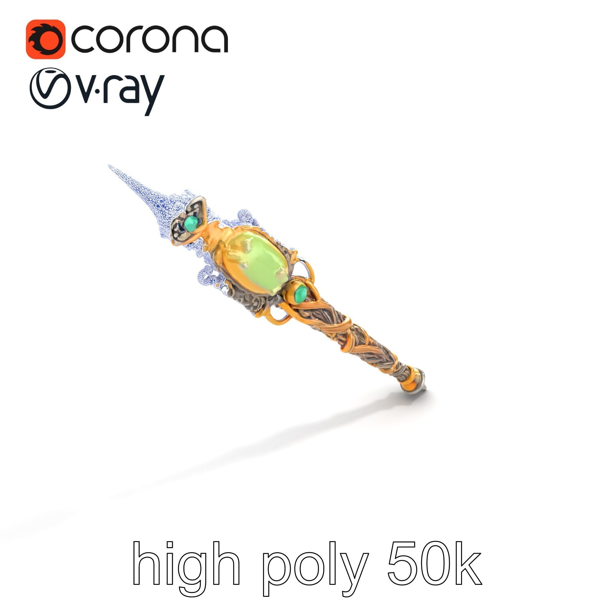 Elven Scepter Topaz Gemstone Model Pack Low-poly 3D model_62