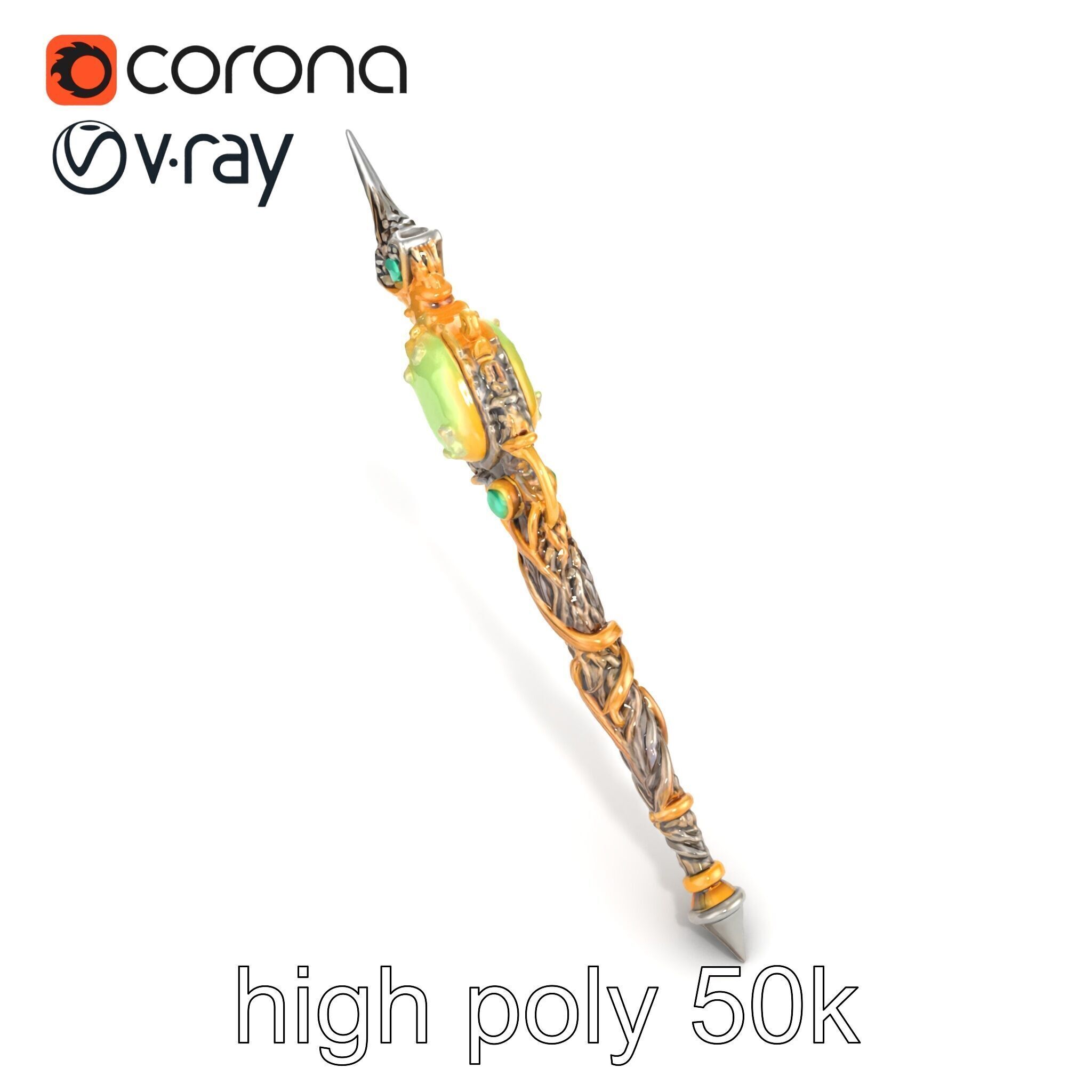 Elven Scepter Topaz Gemstone Model Pack Low-poly 3D model_57