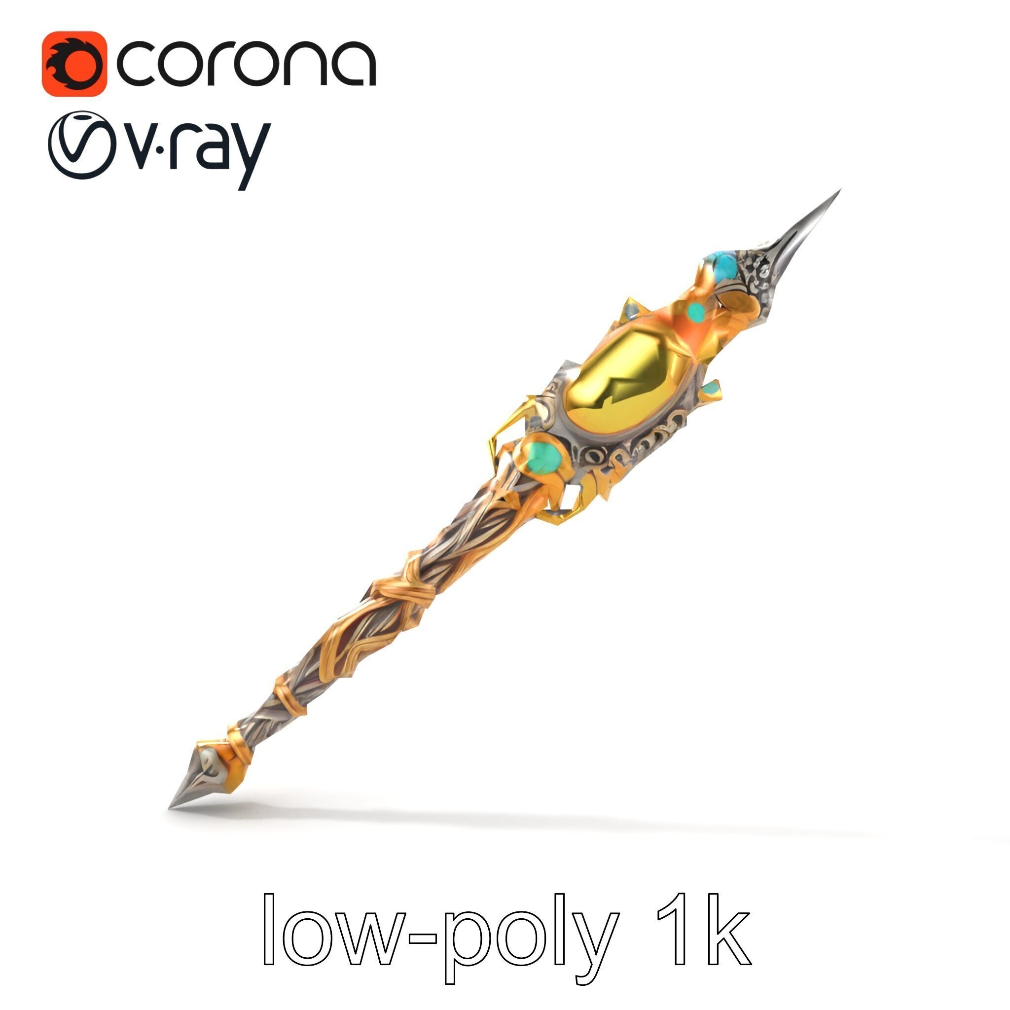 Elven Scepter Topaz Gemstone Model Pack Low-poly 3D model_65