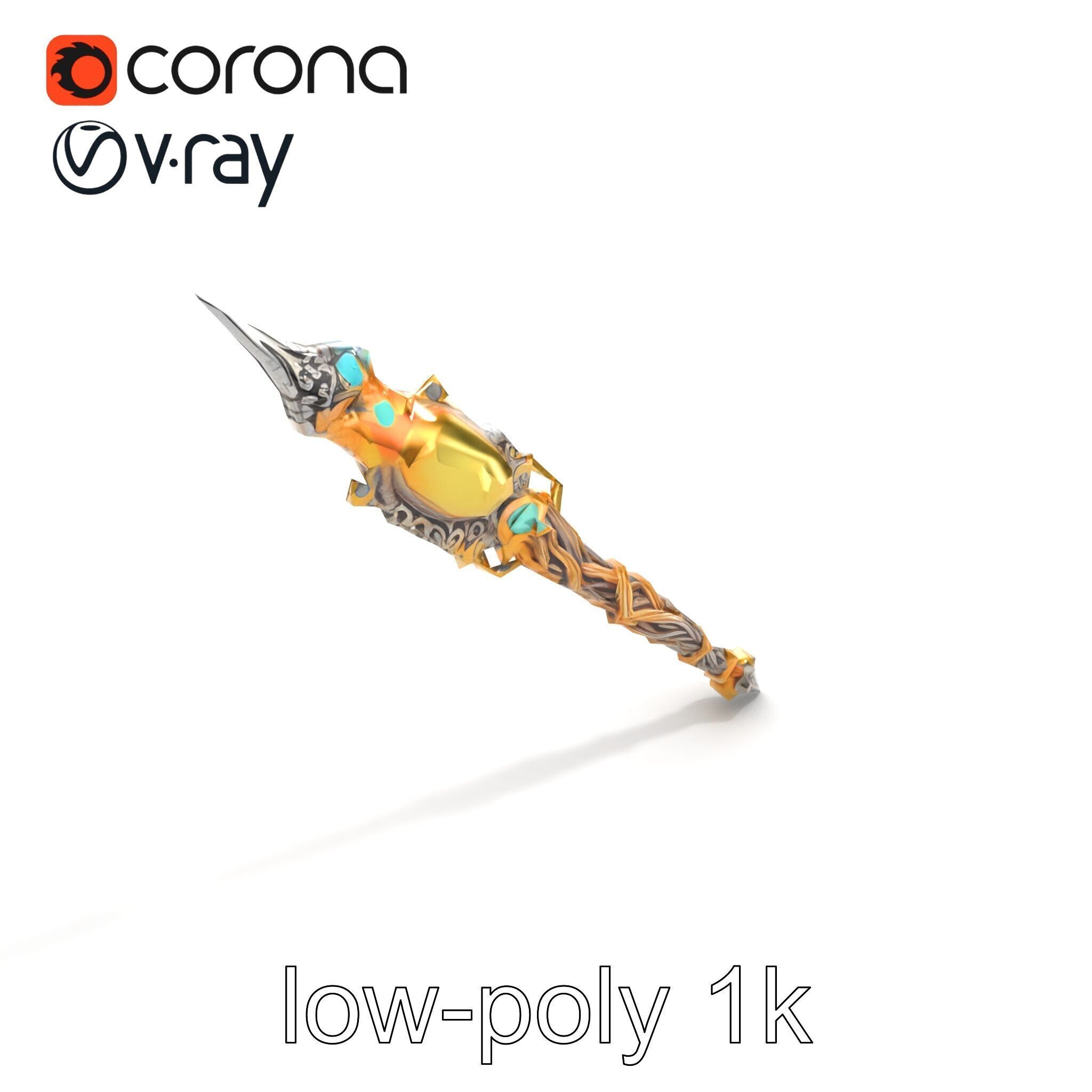 Elven Scepter Topaz Gemstone Model Pack Low-poly 3D model_42