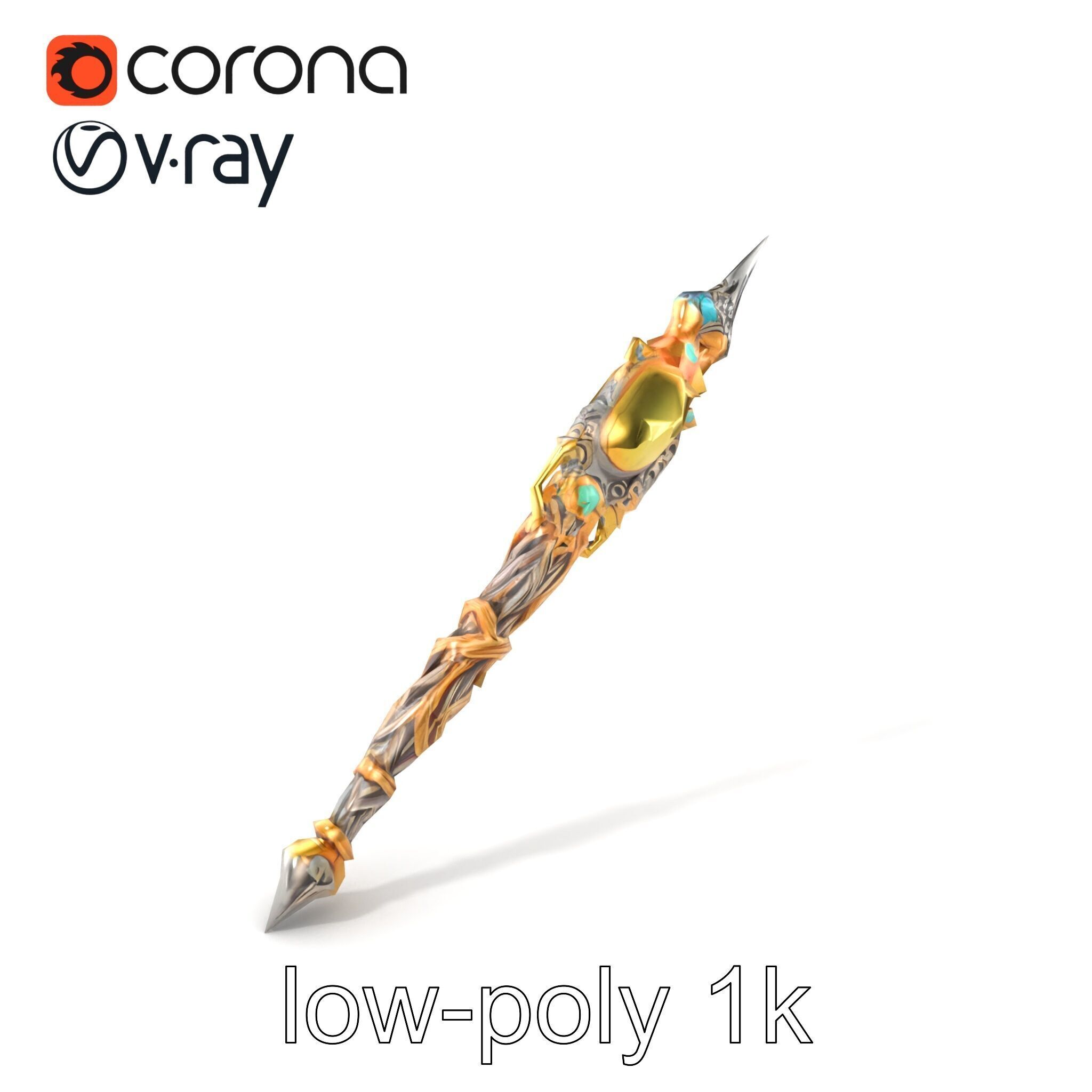 Elven Scepter Topaz Gemstone Model Pack Low-poly 3D model_38