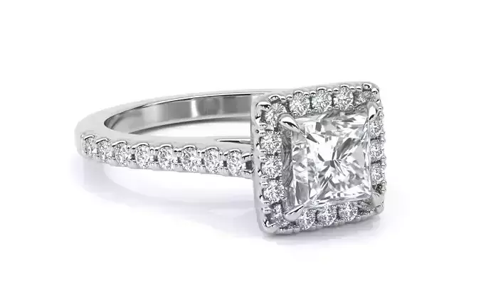 Princess Cut Diamond Halo U Prong Pave Diamond Engagement Ring