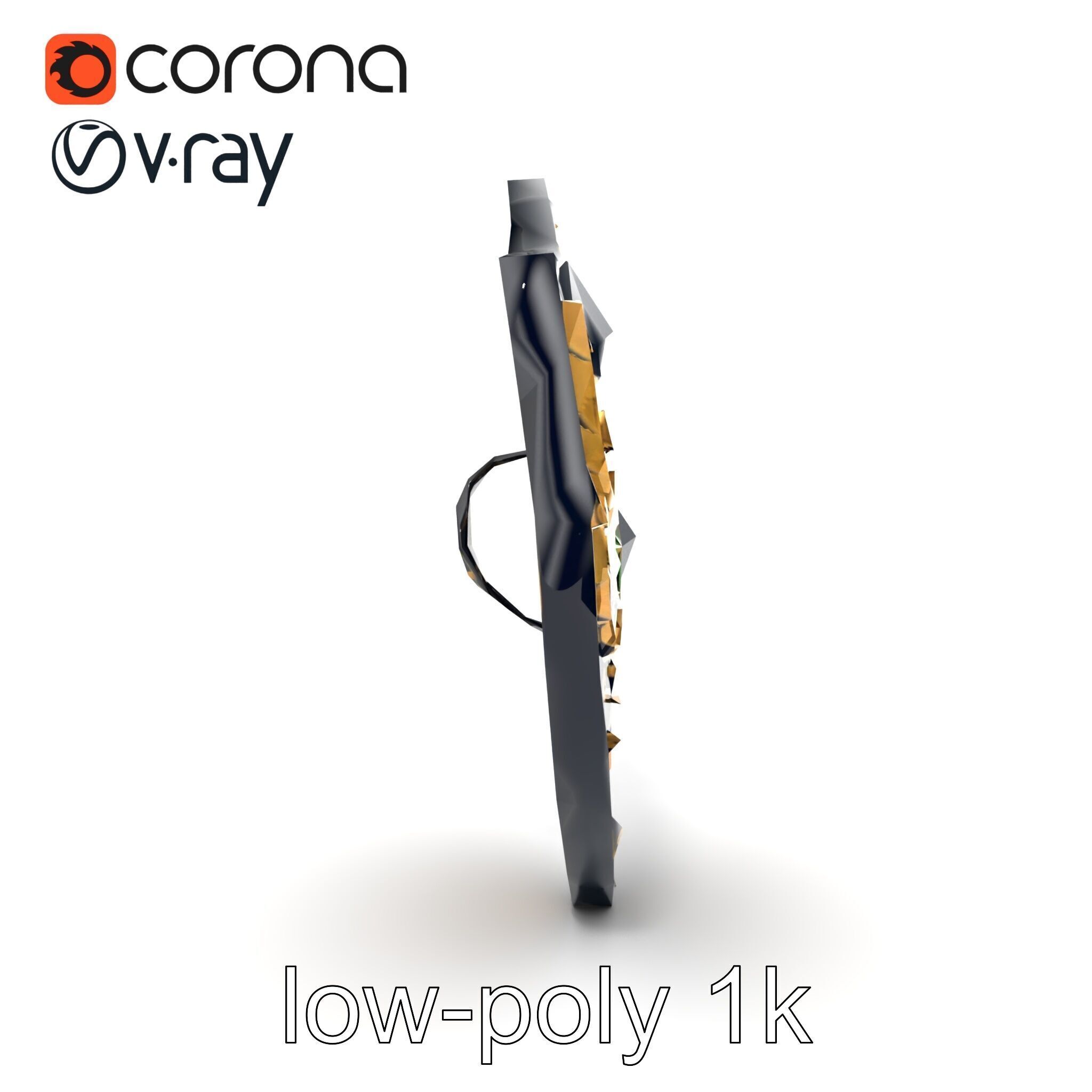 Obsidian Guardian Shield Model Pack with Golden Filigree and ... Low-poly 3D model_18