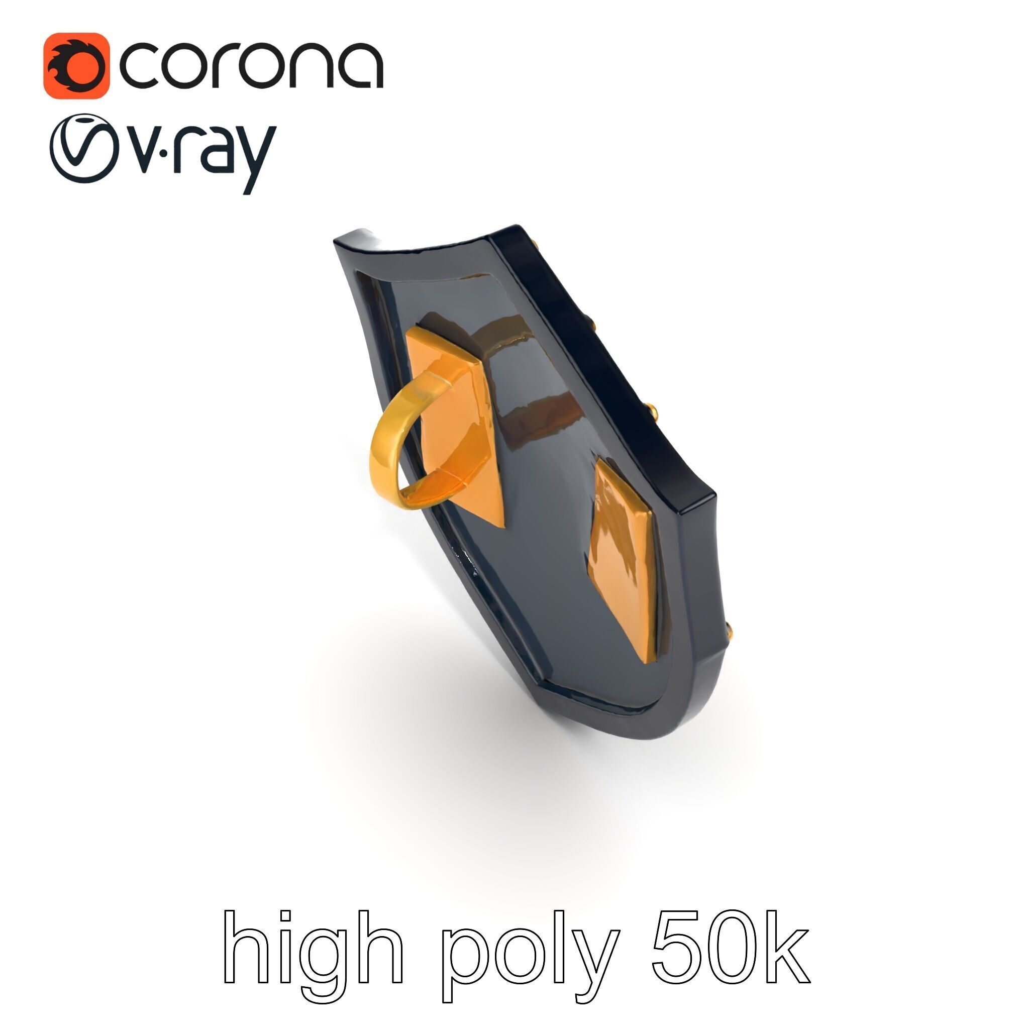 Obsidian Guardian Shield Model Pack with Golden Filigree and ... Low-poly 3D model_13