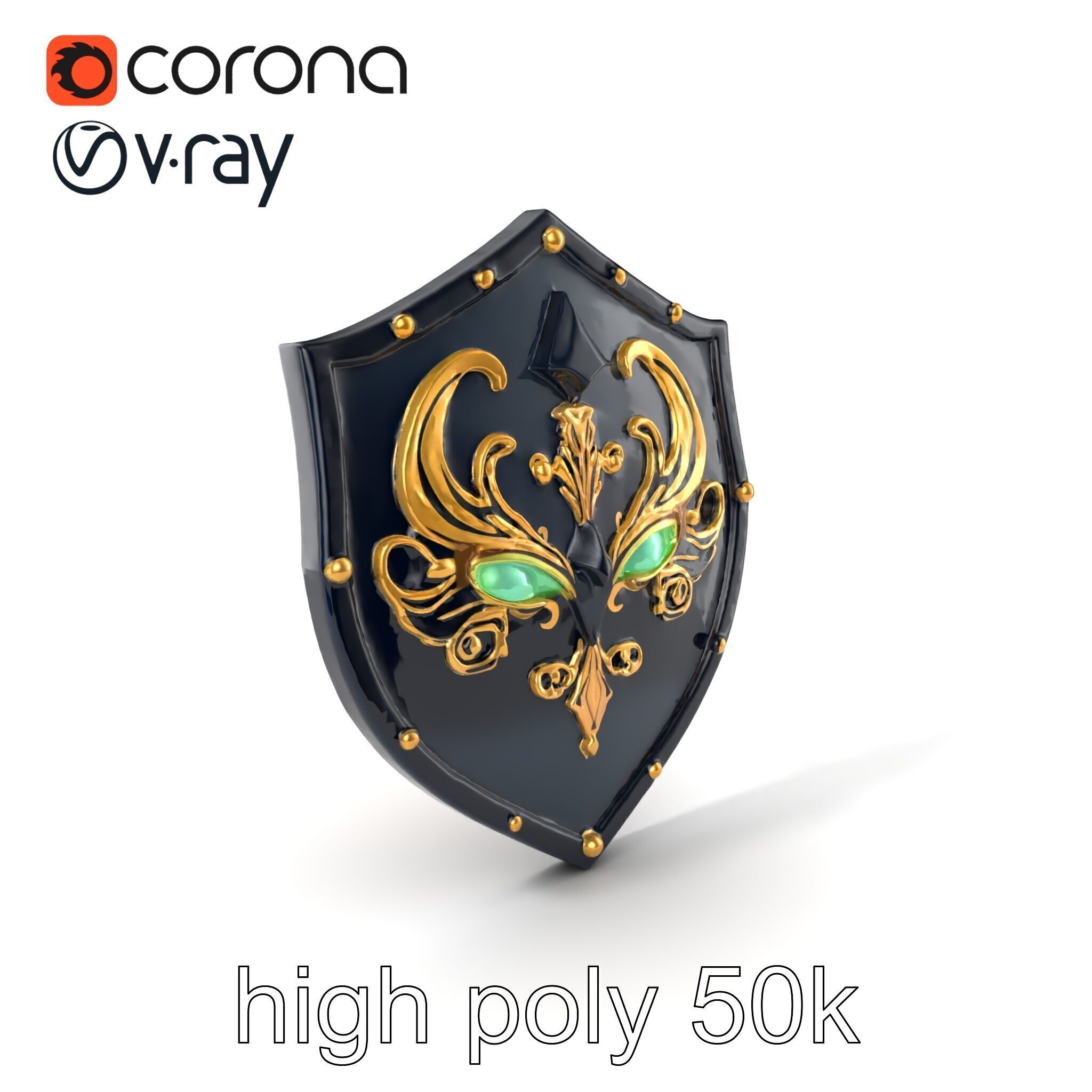 Obsidian Guardian Shield Model Pack with Golden Filigree and ... Low-poly 3D model_2