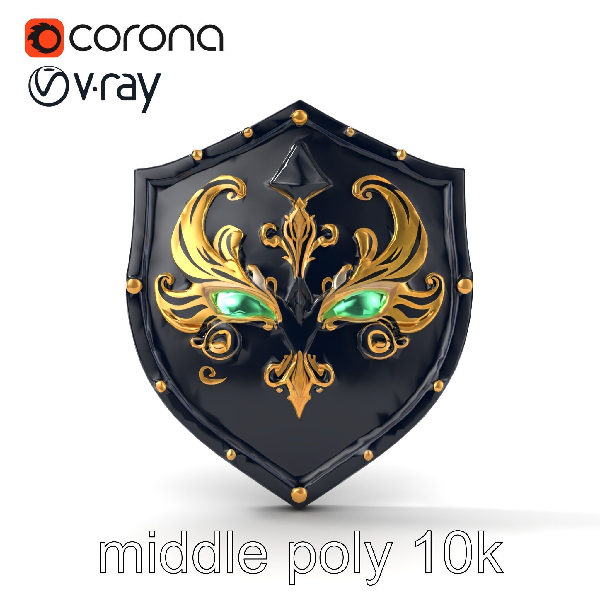 Obsidian Guardian Shield Model Pack with Golden Filigree and ... Low-poly 3D model_27