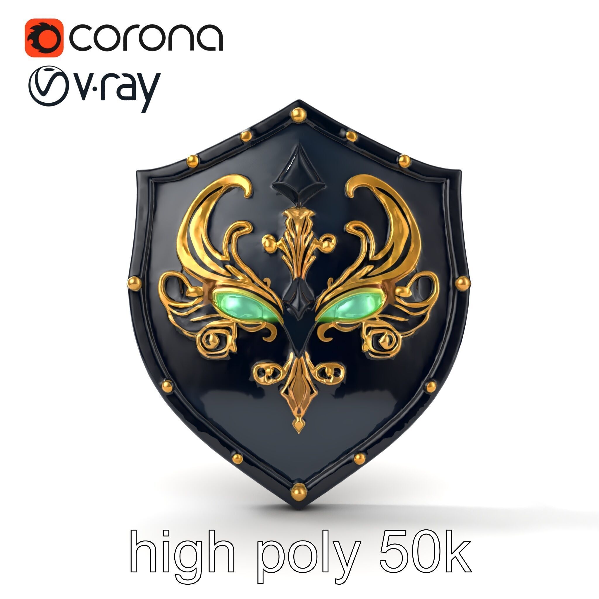 Obsidian Guardian Shield Model Pack with Golden Filigree and ... Low-poly 3D model_22