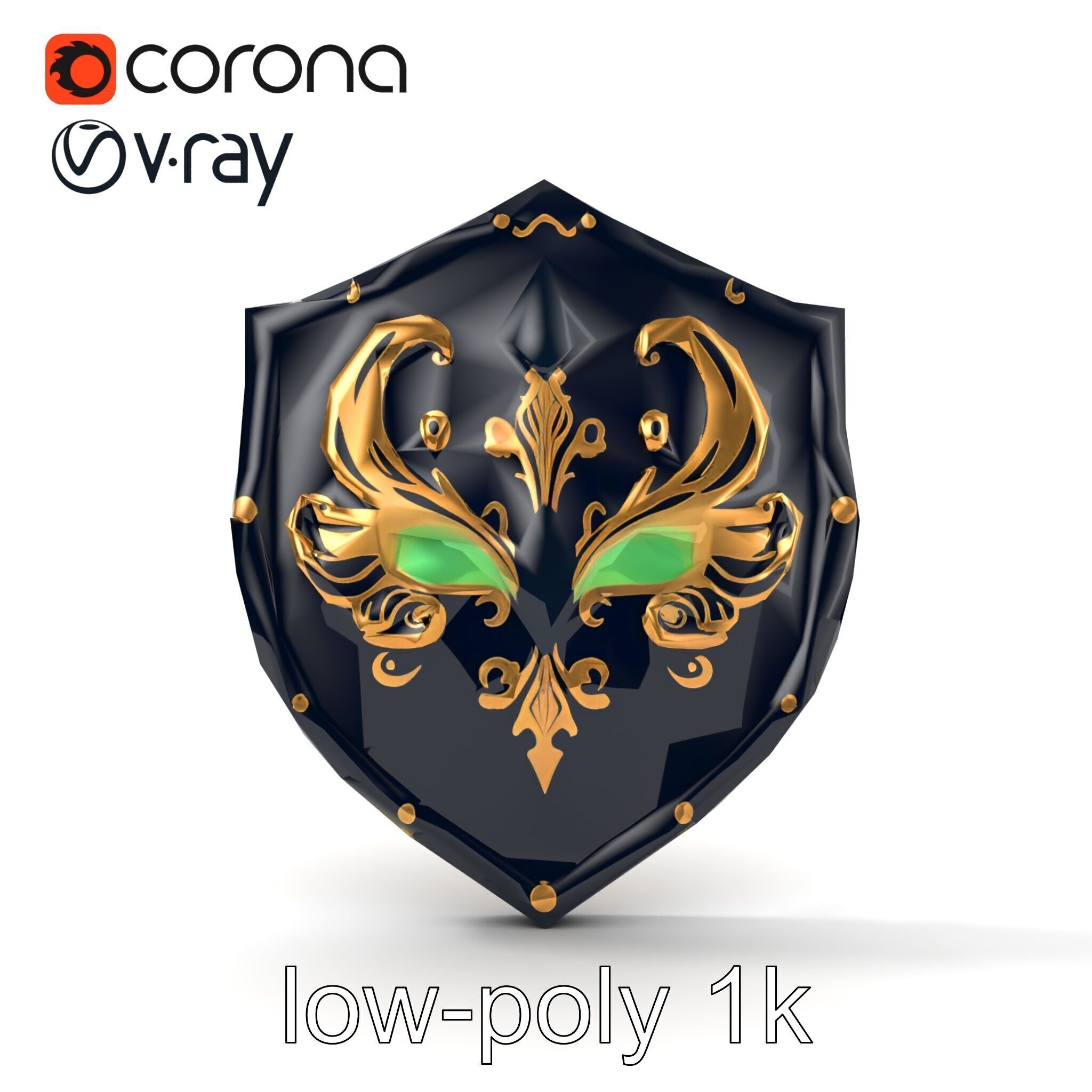 Obsidian Guardian Shield Model Pack with Golden Filigree and ... Low-poly 3D model_26