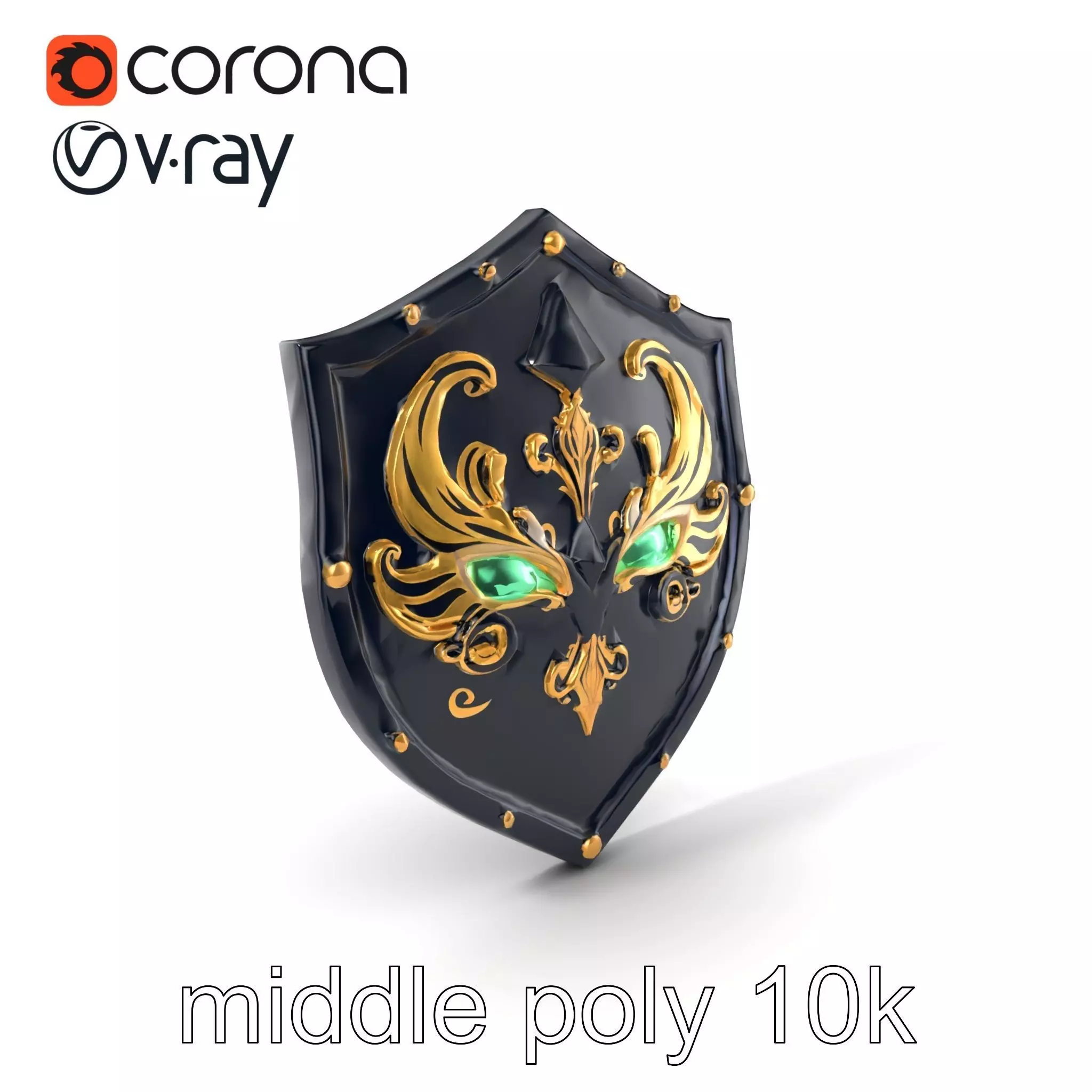 Obsidian Guardian Shield Model Pack with Golden Filigree and ... Low-poly 3D model_0