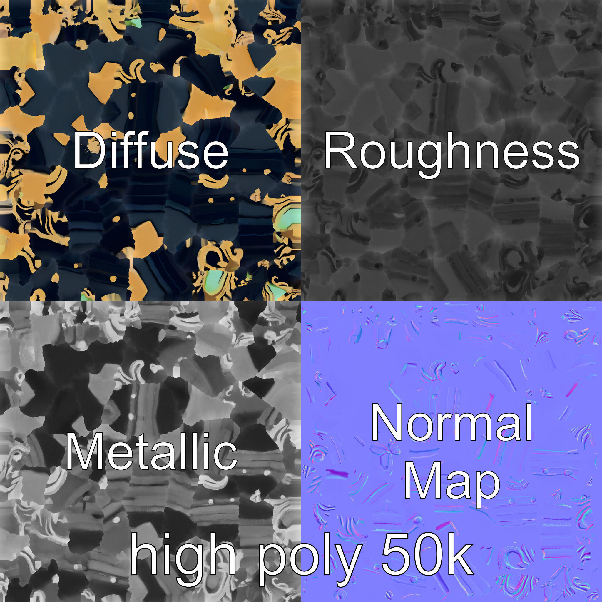 Obsidian Guardian Shield Model Pack with Golden Filigree and ... Low-poly 3D model_3