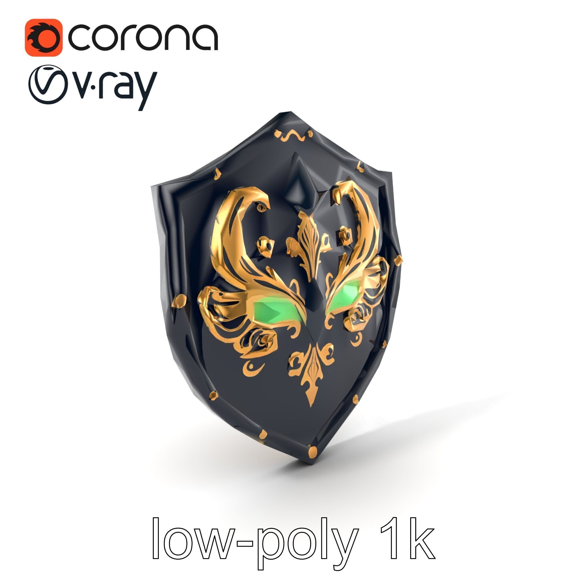 Obsidian Guardian Shield Model Pack with Golden Filigree and ... Low-poly 3D model_5