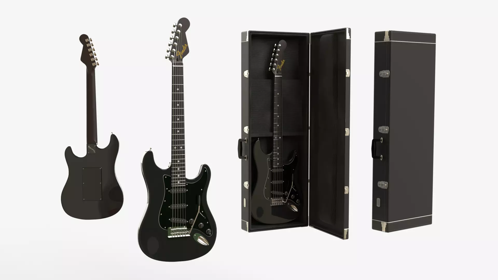 Black Electric Guitar Fender Stratocaster with Case 3D model