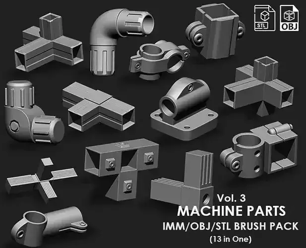 Machine Parts IMM OBJ STL Brush Pack 12 in One vol 4 3D model