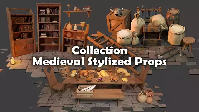 Medieval Stylized Props 3D Model Collection