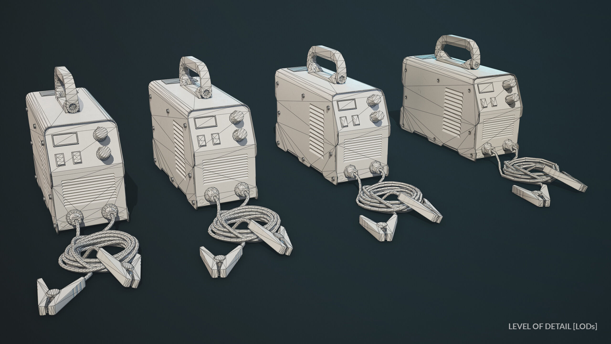 Old Car Battery Charger 5 Color Options LODs Low-poly 3D model_22
