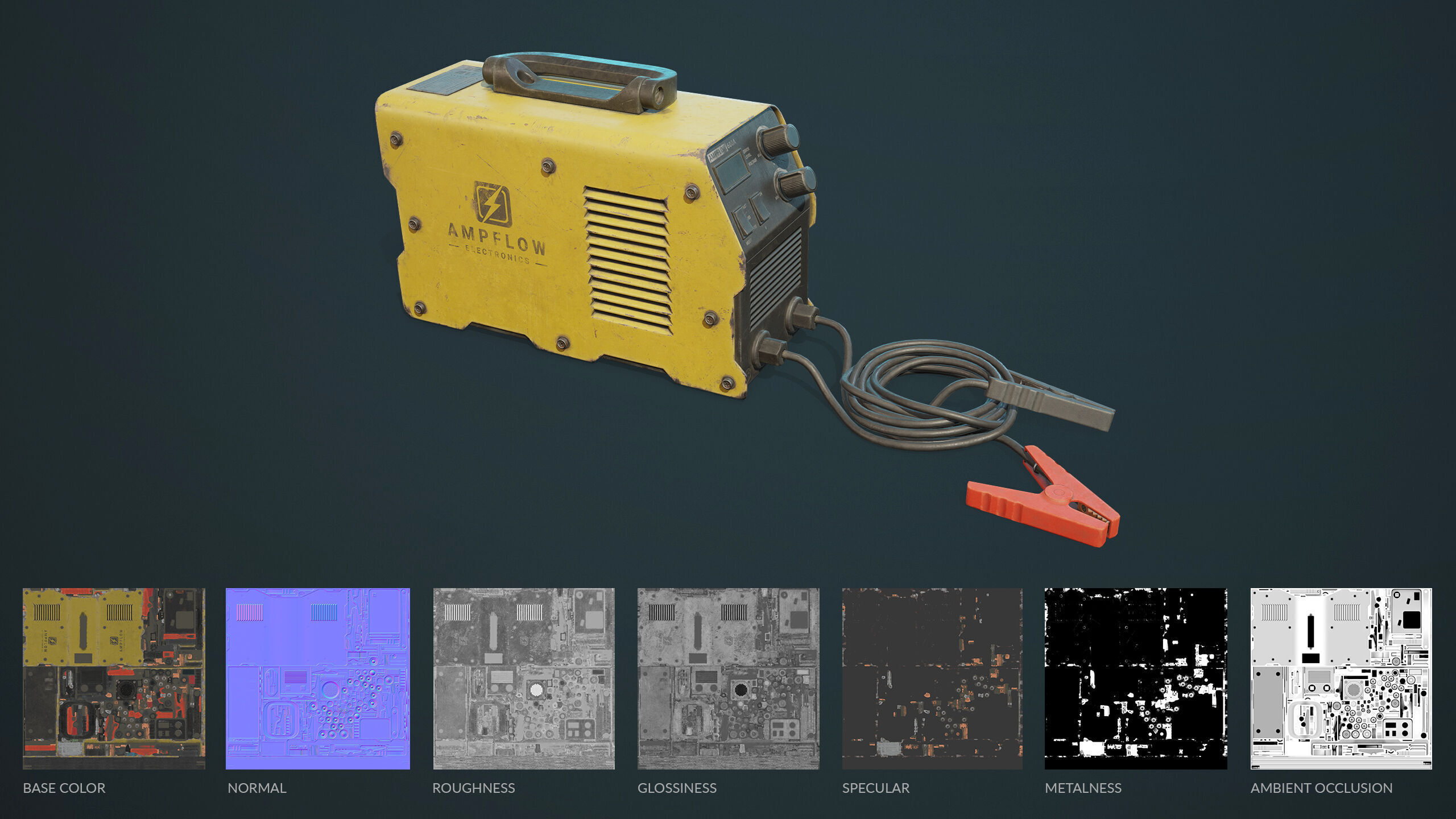 Old Car Battery Charger 5 Color Options LODs Low-poly 3D model_24