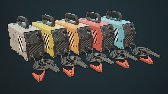 Old Car Battery Charger 5 Color Options LODs Low-poly 3D model 3