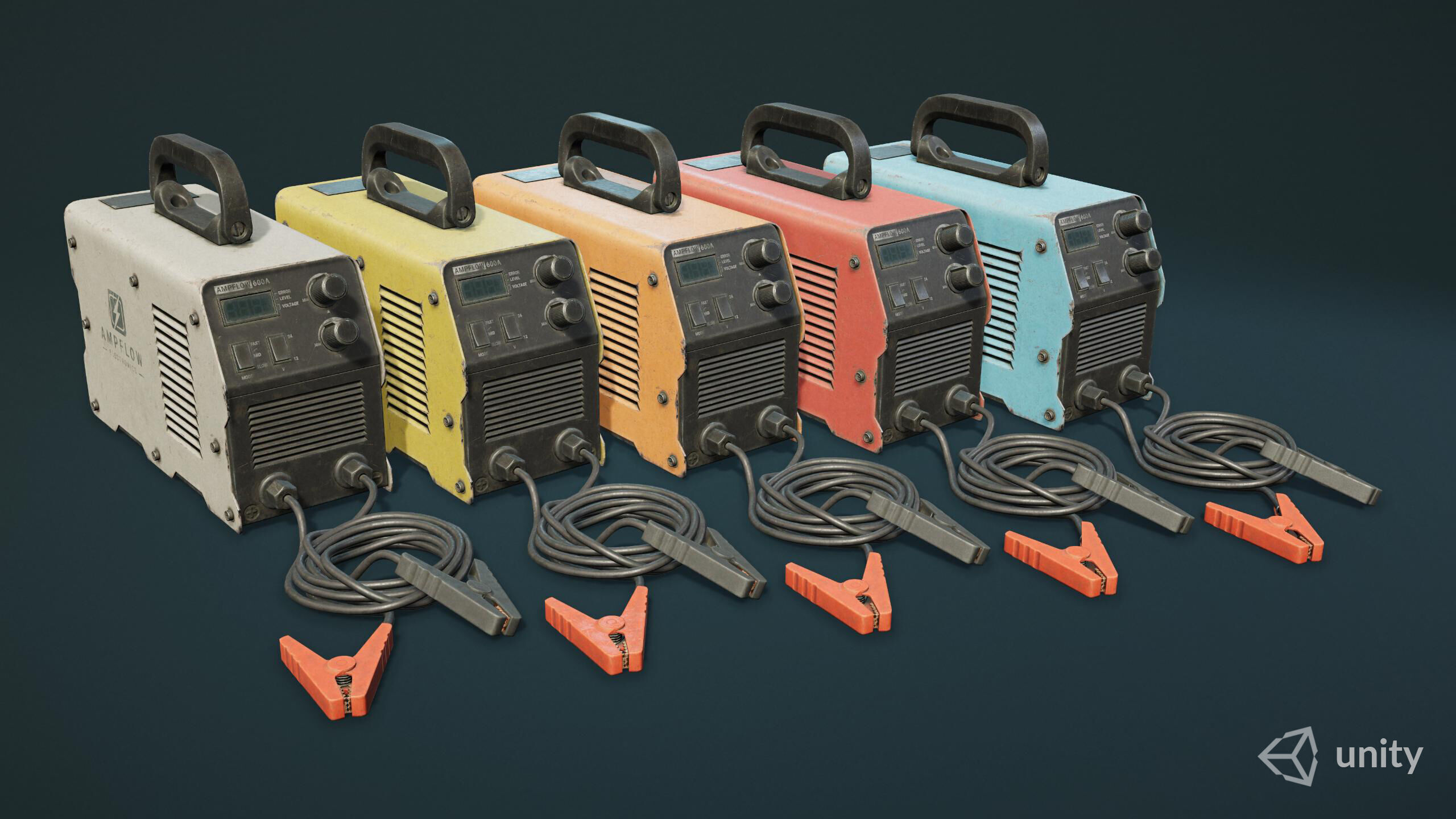Old Car Battery Charger 5 Color Options LODs Low-poly 3D model_4