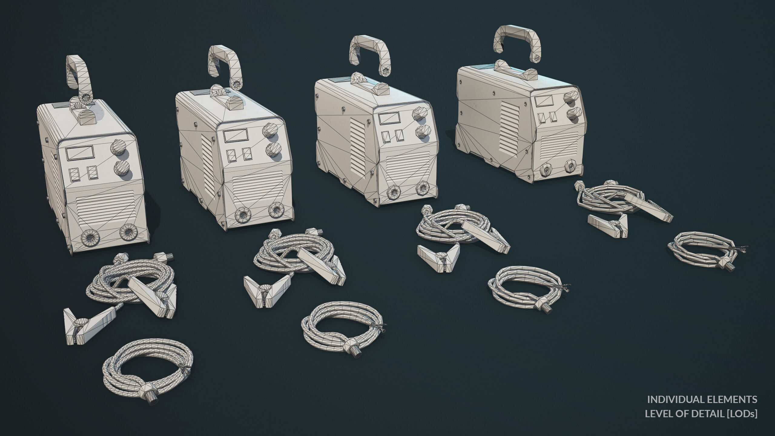 Old Car Battery Charger 5 Color Options LODs Low-poly 3D model_23