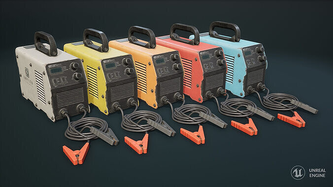 Old Car Battery Charger 5 Color Options LODs Low-poly 3D model 4