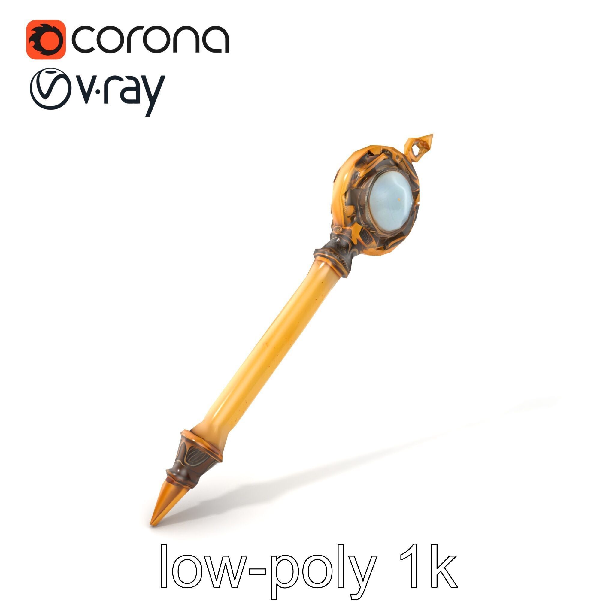 Mystic Alabaster Staff with Celestial Pearl model pack Low-poly 3D model_5