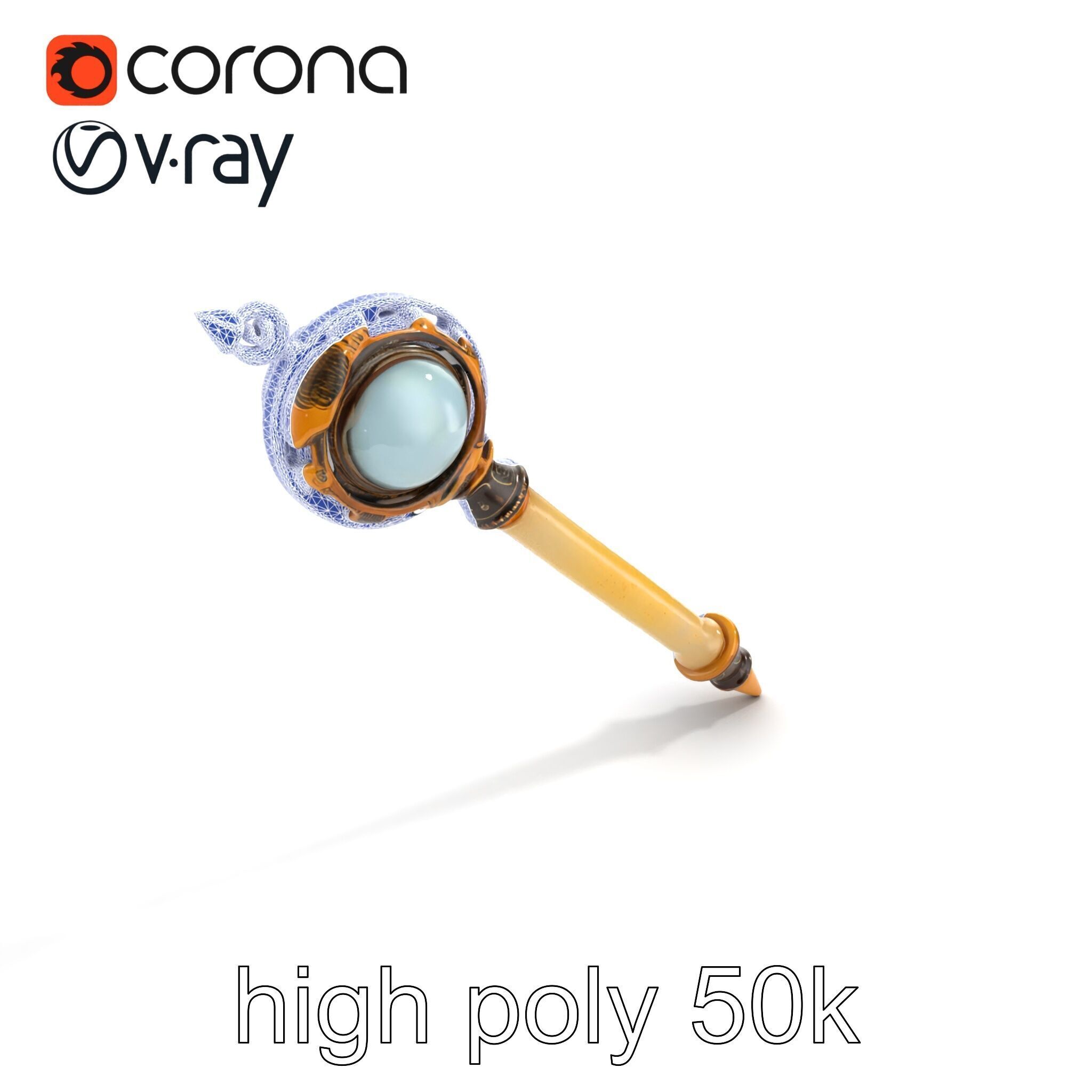 Mystic Alabaster Staff with Celestial Pearl model pack Low-poly 3D model_27