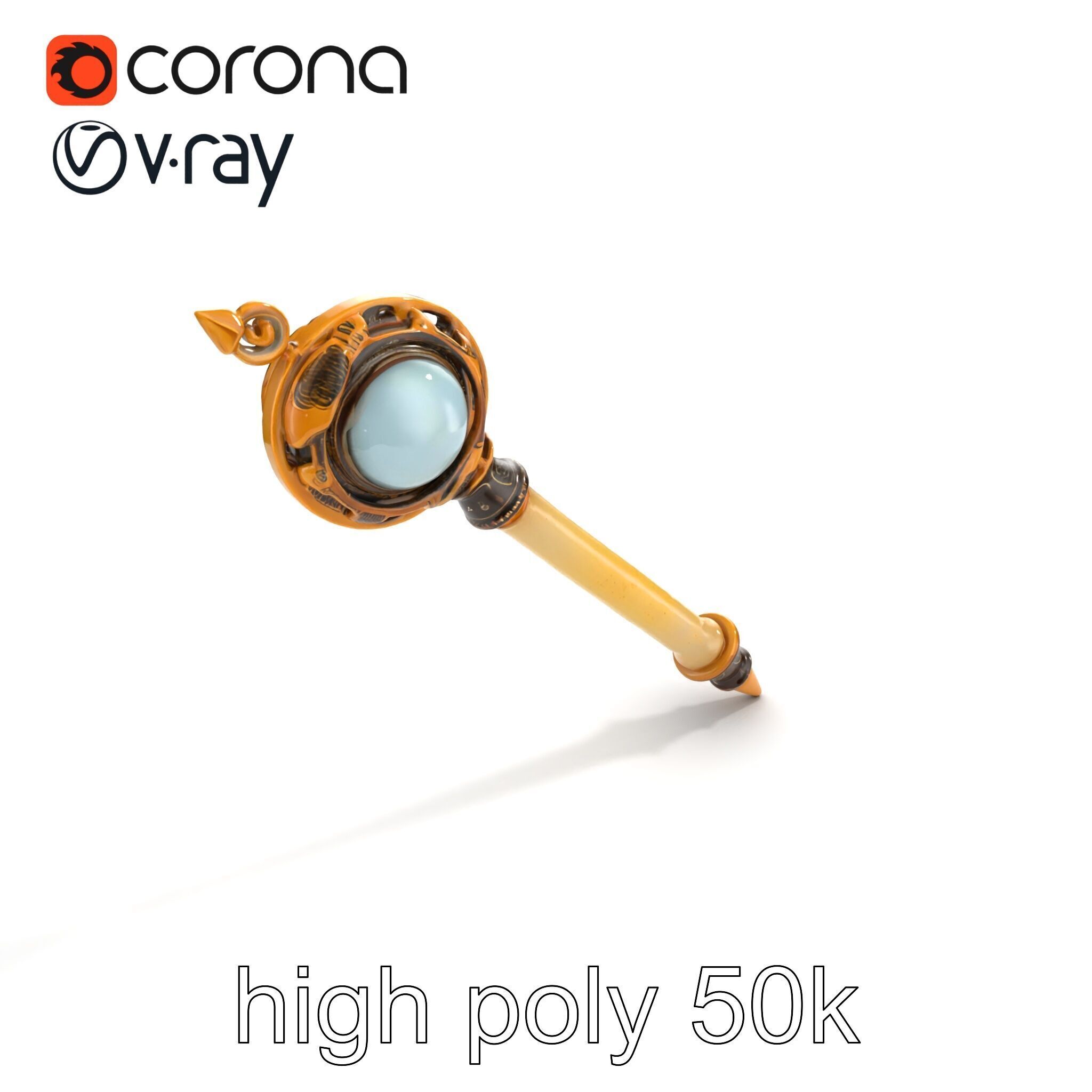 Mystic Alabaster Staff with Celestial Pearl model pack Low-poly 3D model_12