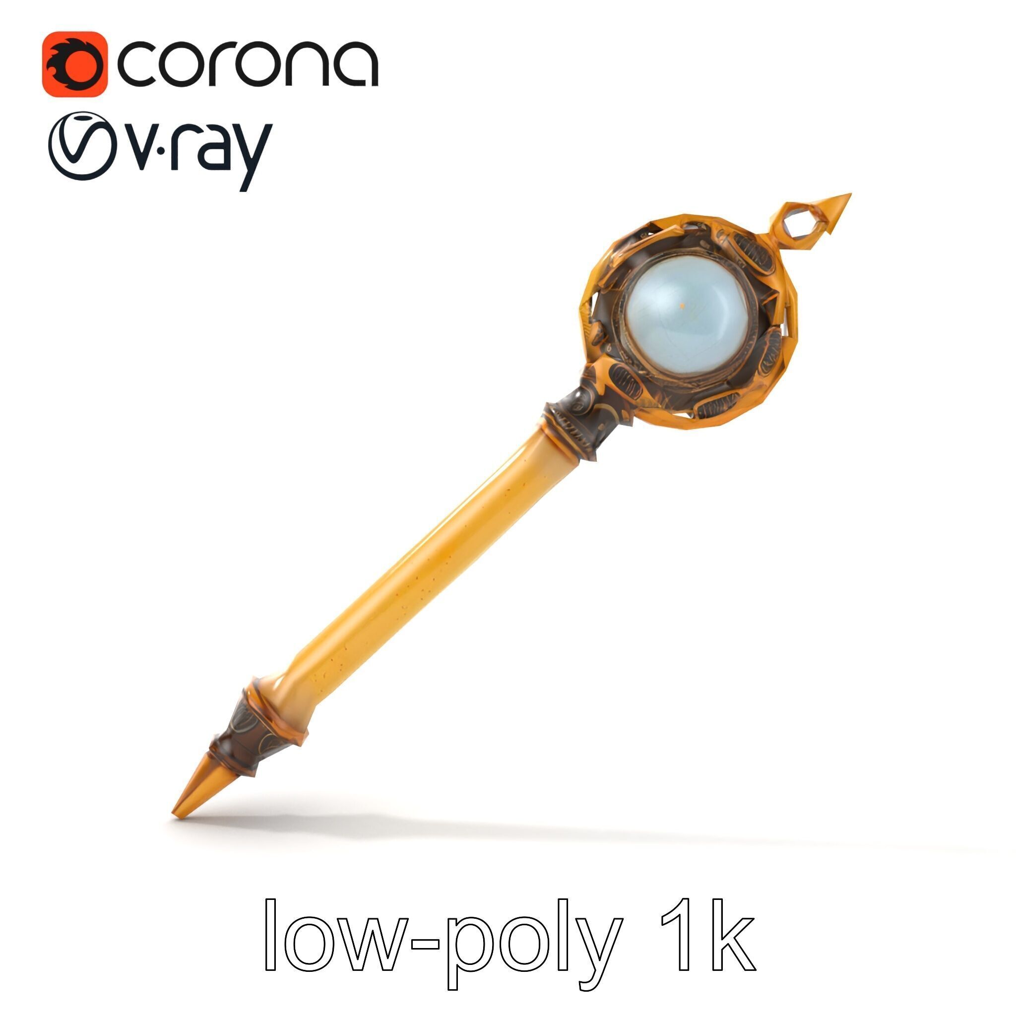 Mystic Alabaster Staff with Celestial Pearl model pack Low-poly 3D model_14